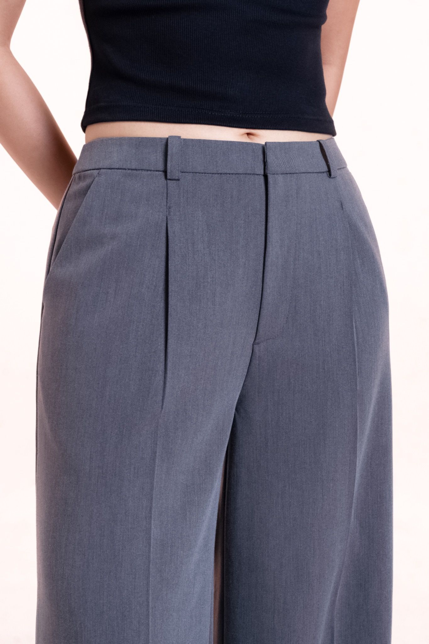 Grey Tailored Wide Leg Trousers