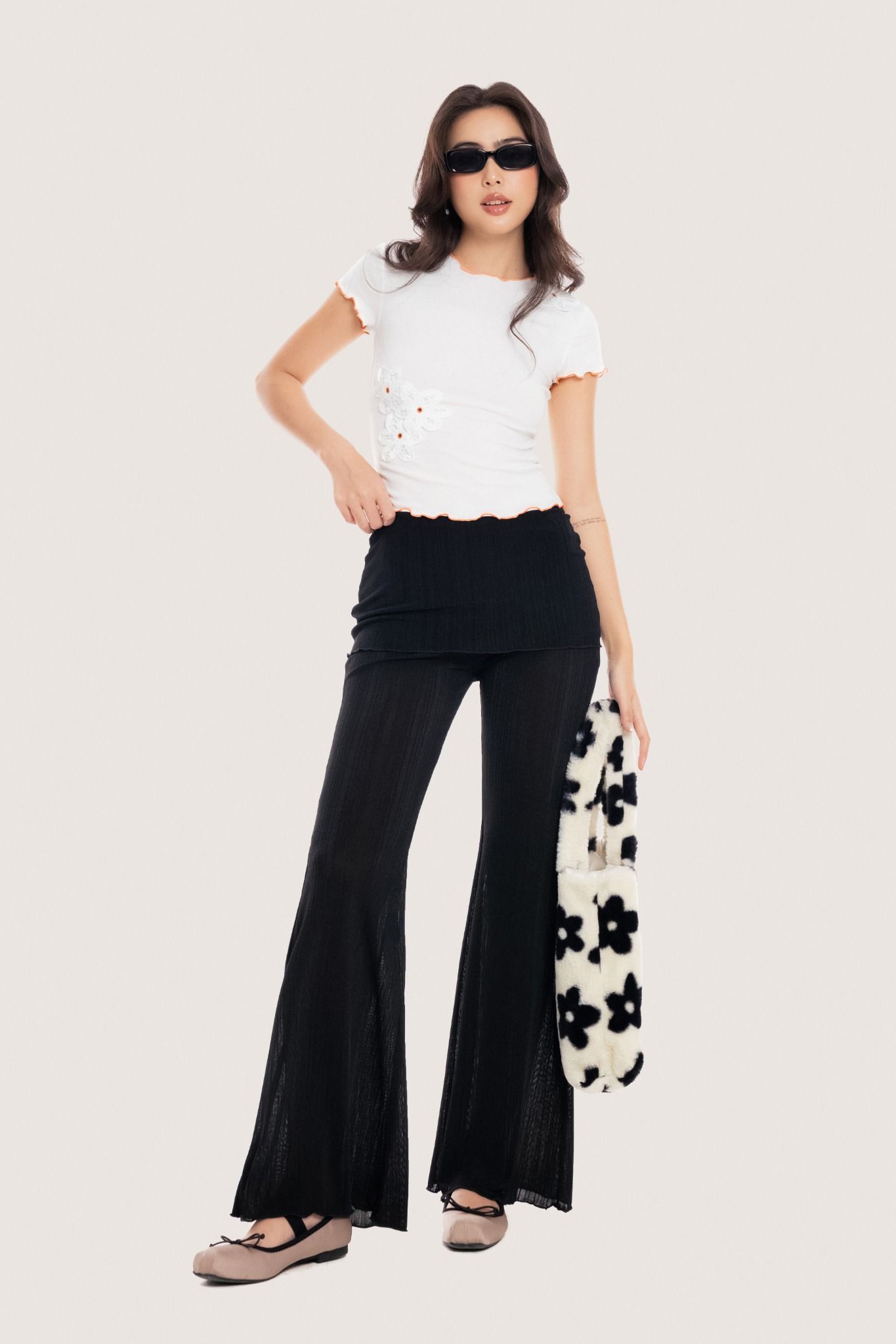 White Flowers Embellished Crop Top