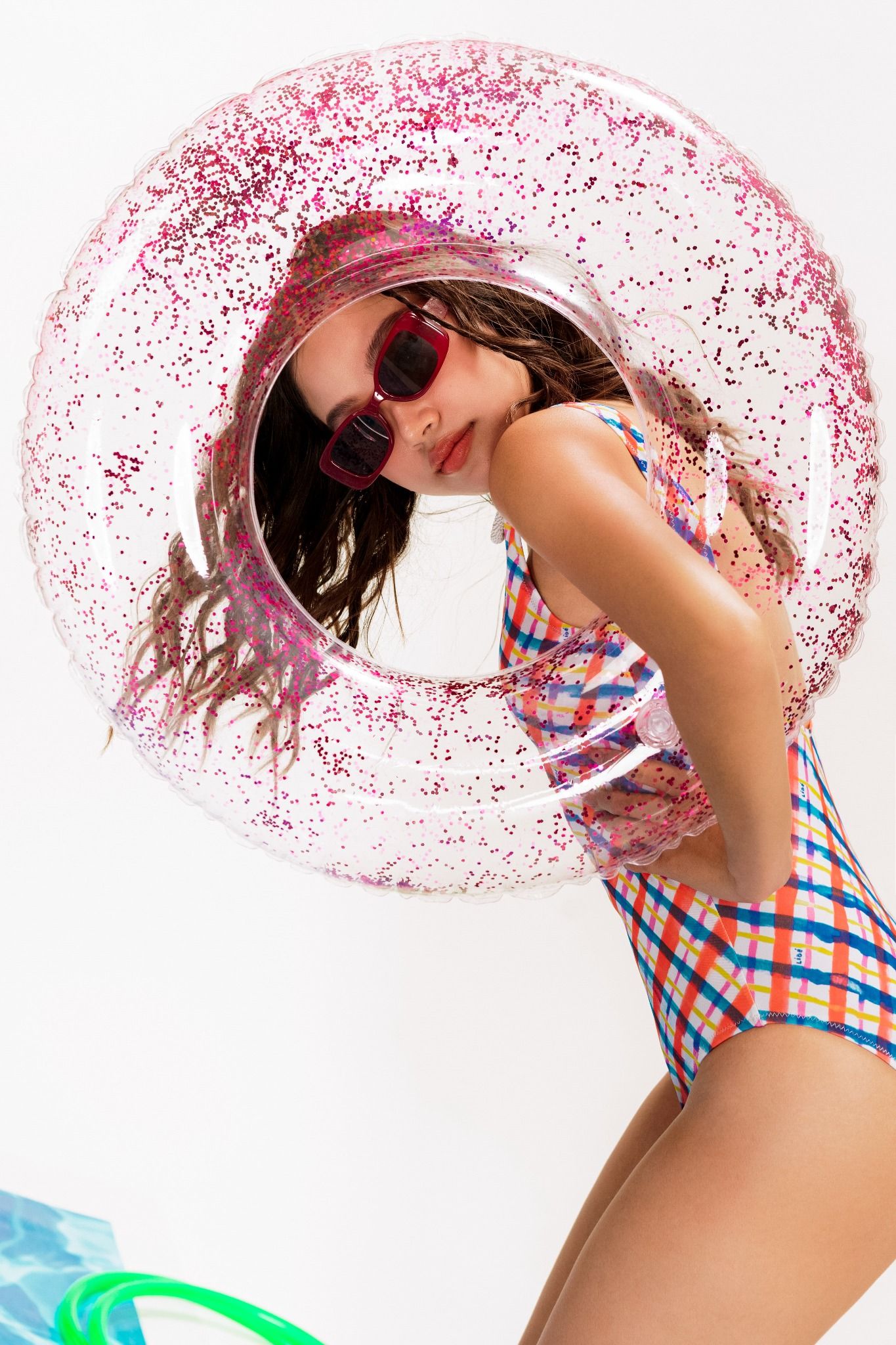  Multicolor Plaid One-Piece Swimsuit 
