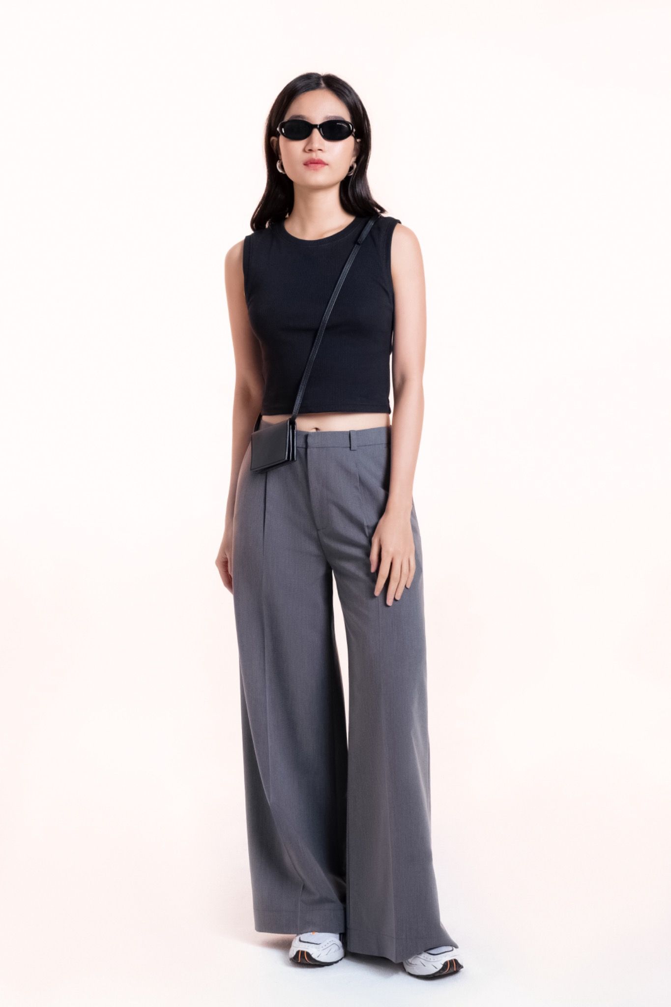Grey Tailored Wide Leg Trousers