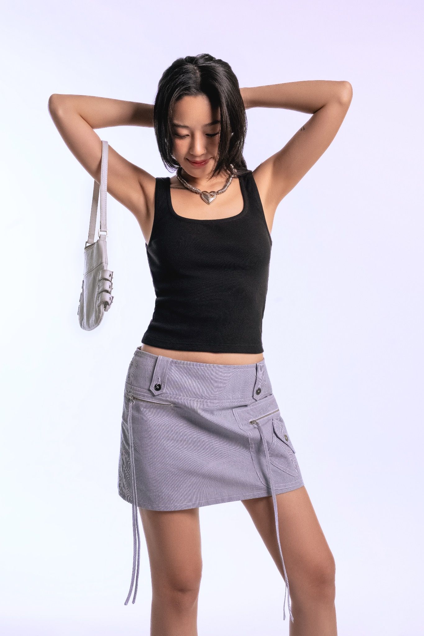 Hairline Striped Zipper Pockets Mini Skirt