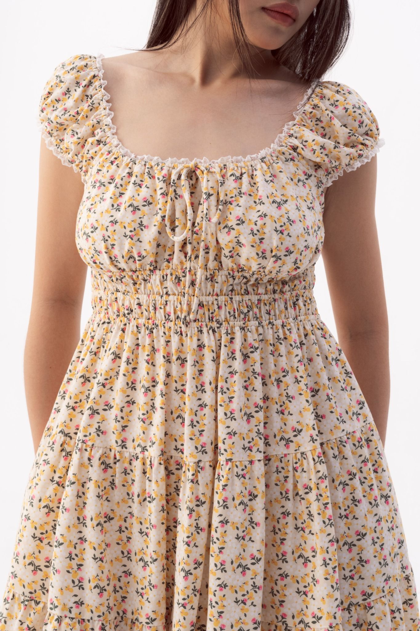  Sunny Floral Ruched Mini Dress 