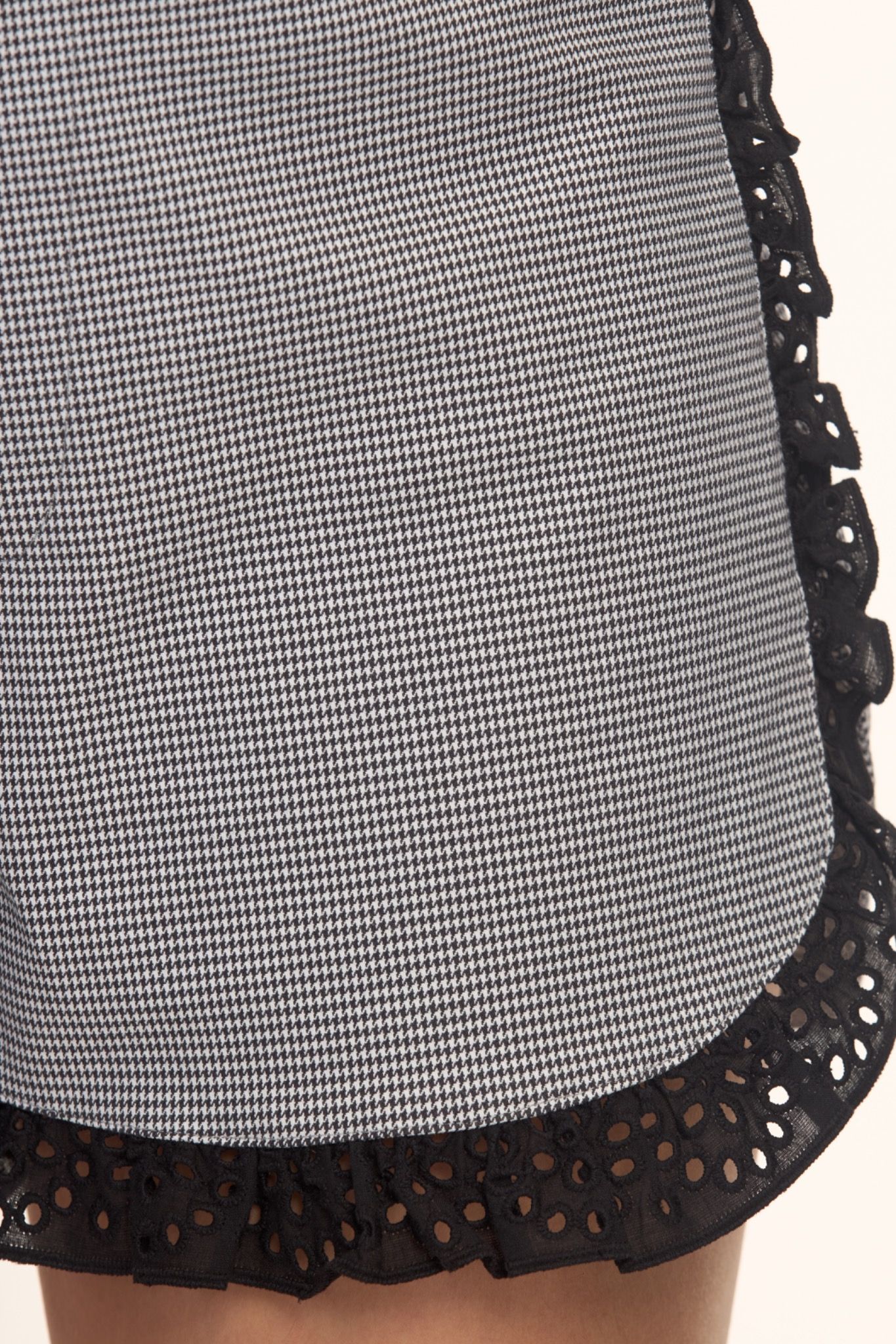 Houndstooth Shorts With Lace Trimming