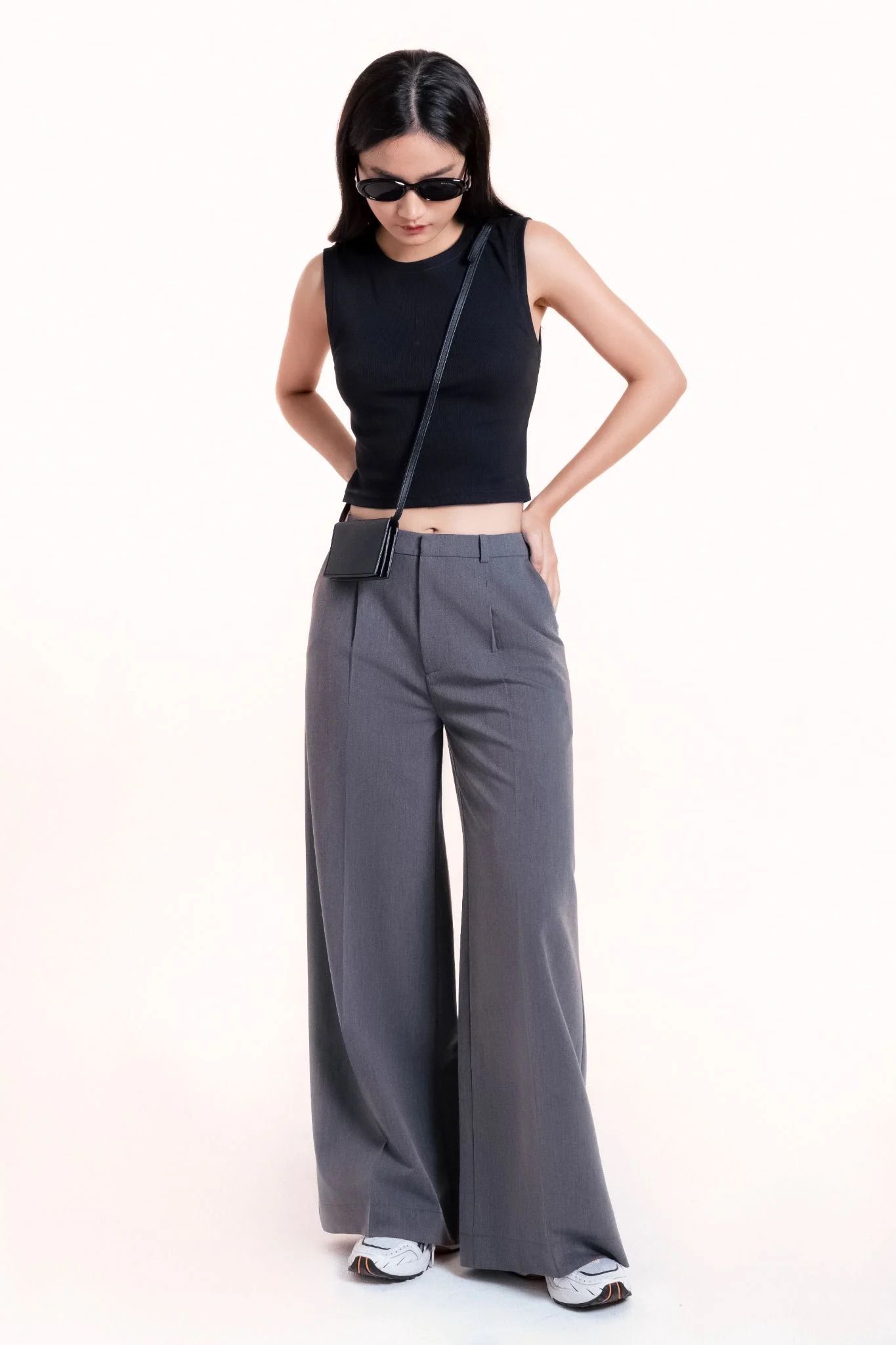  Grey Tailored Wide Leg Trousers 