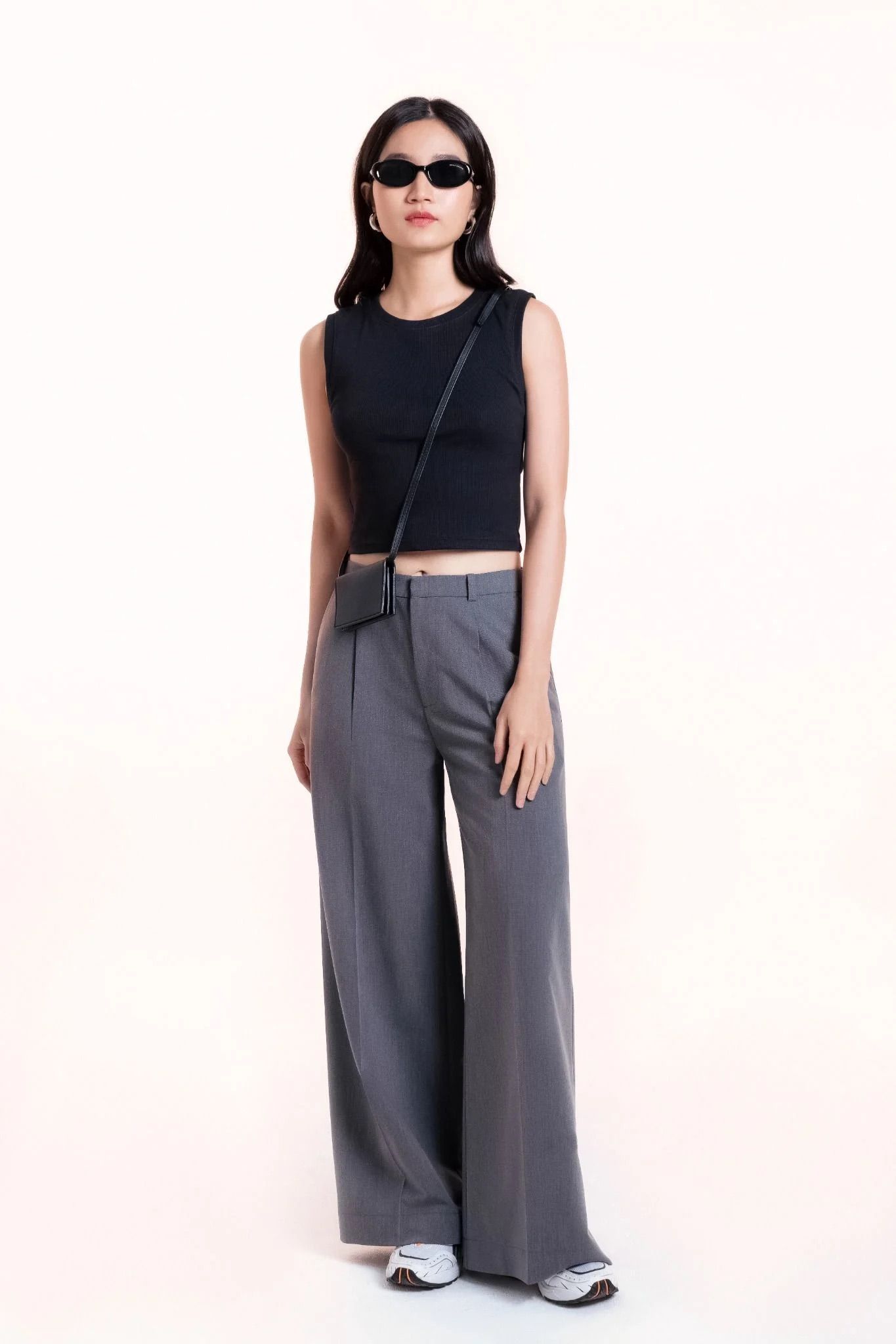  Grey Tailored Wide Leg Trousers 
