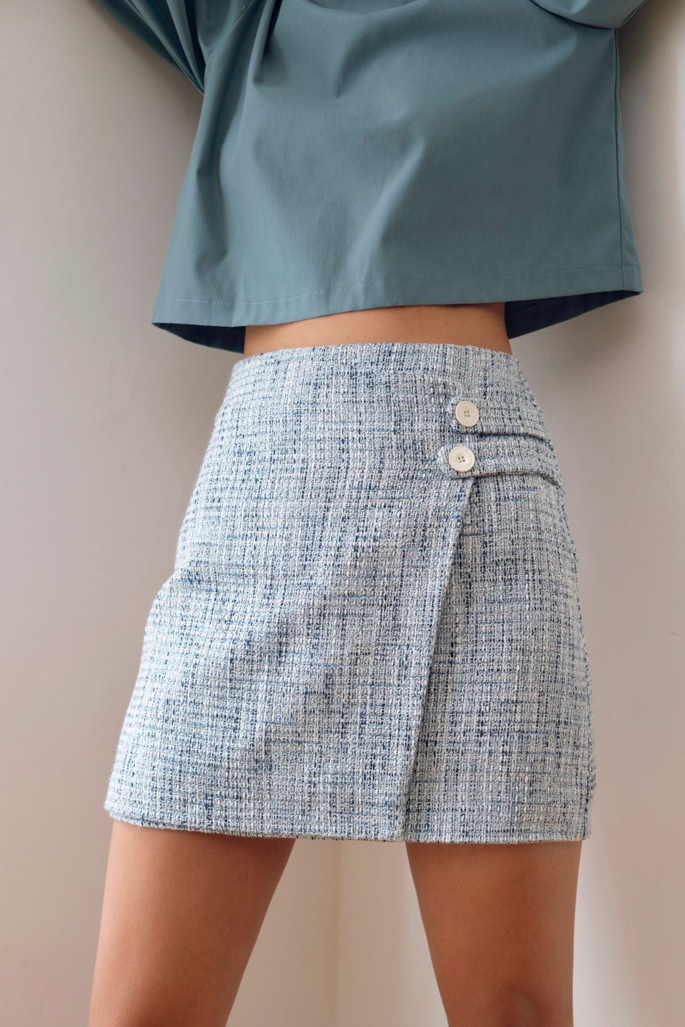 Blue Tweed Mini Skirt