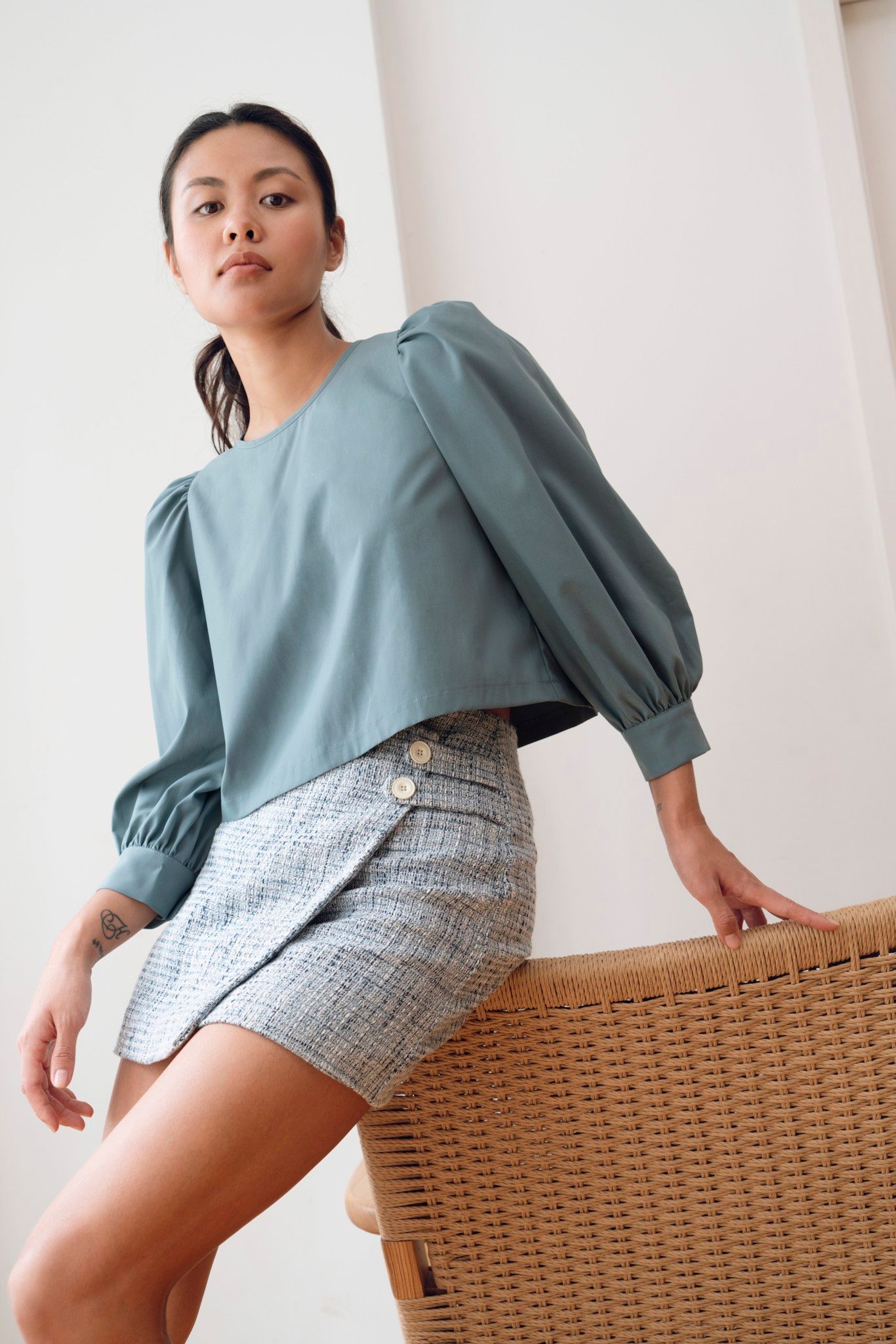 Blue Tweed Mini Skirt
