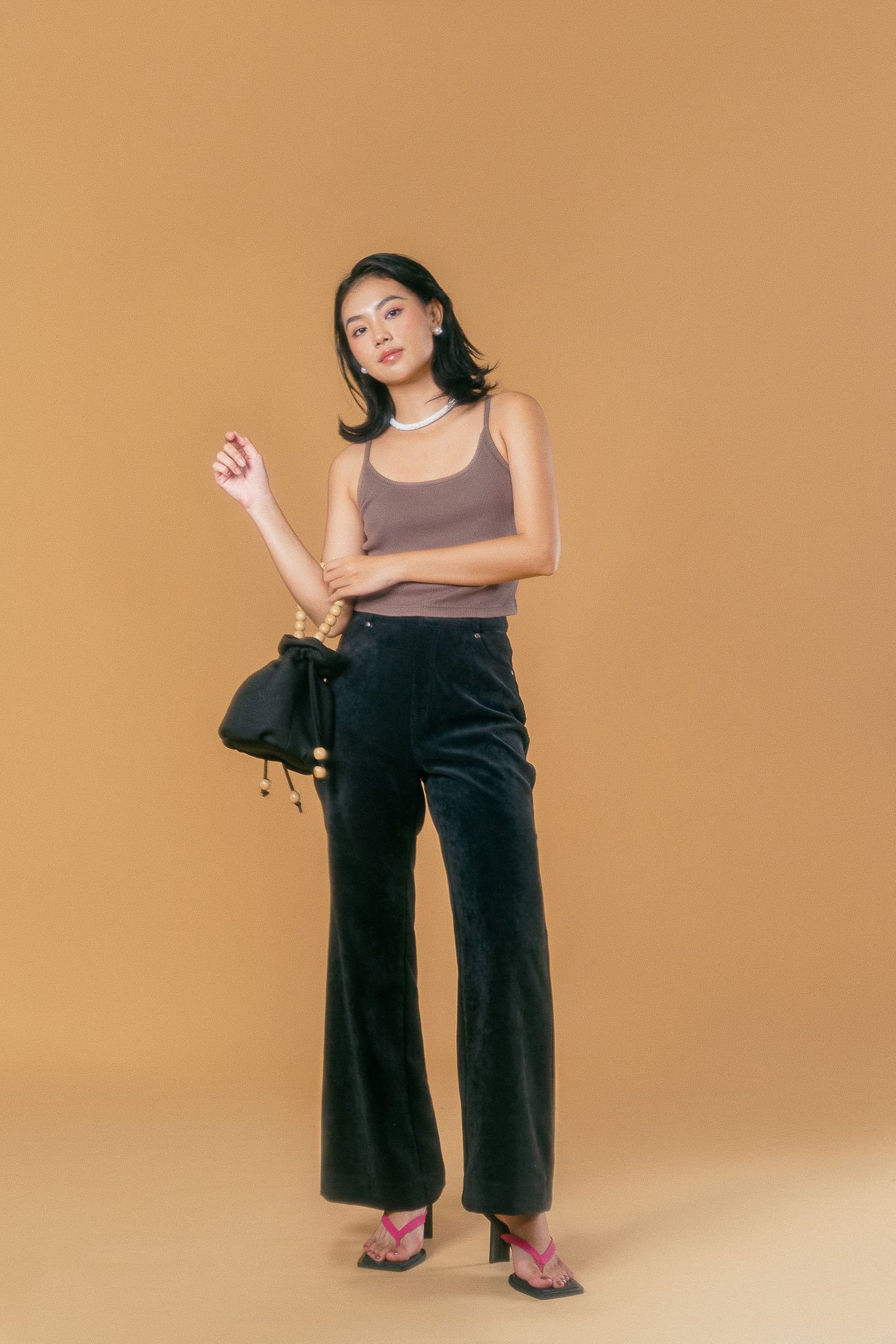  Black Corduroy Flared Trousers 