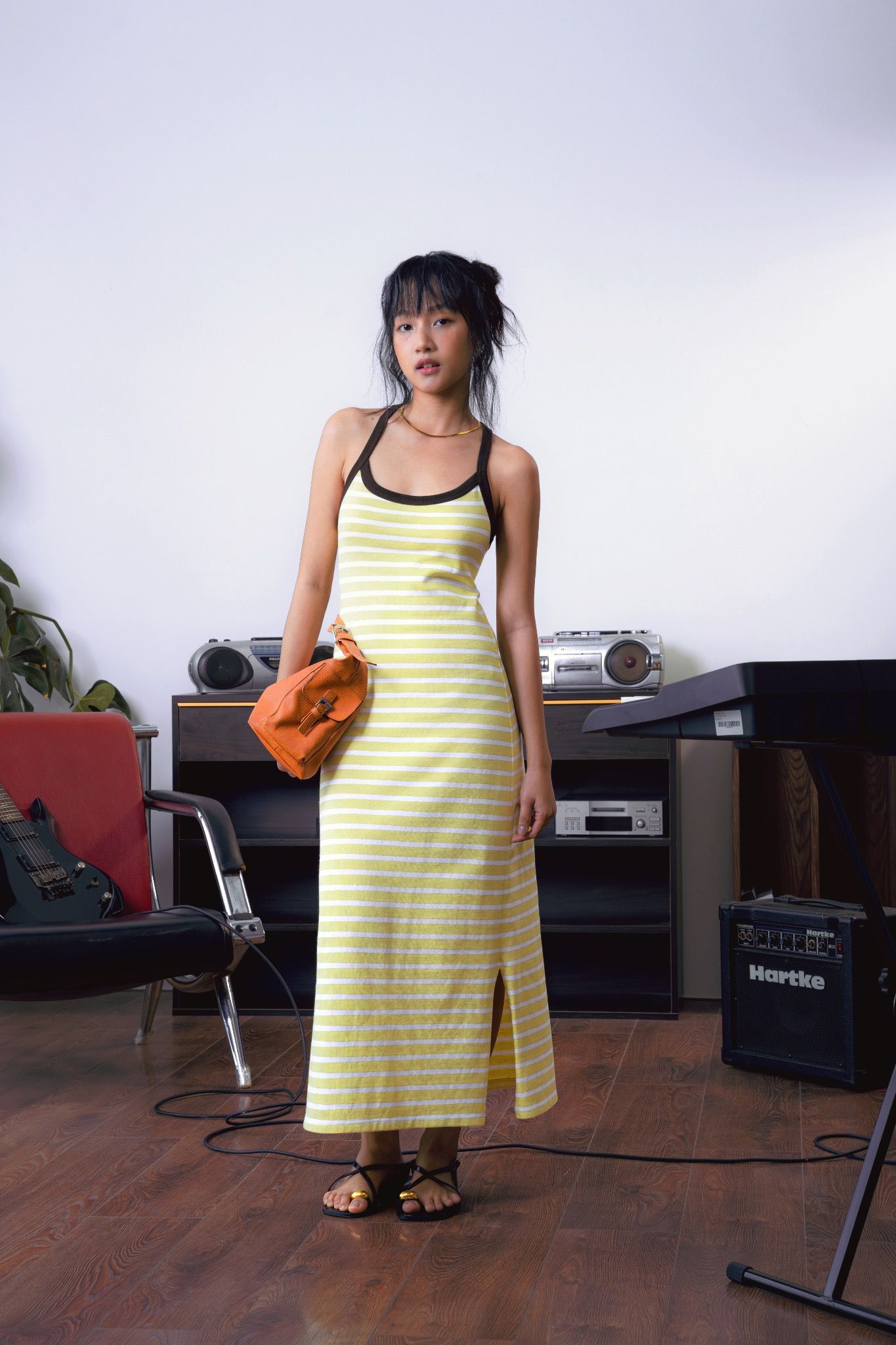 Butter Yellow Strappy Striped Maxi Dress