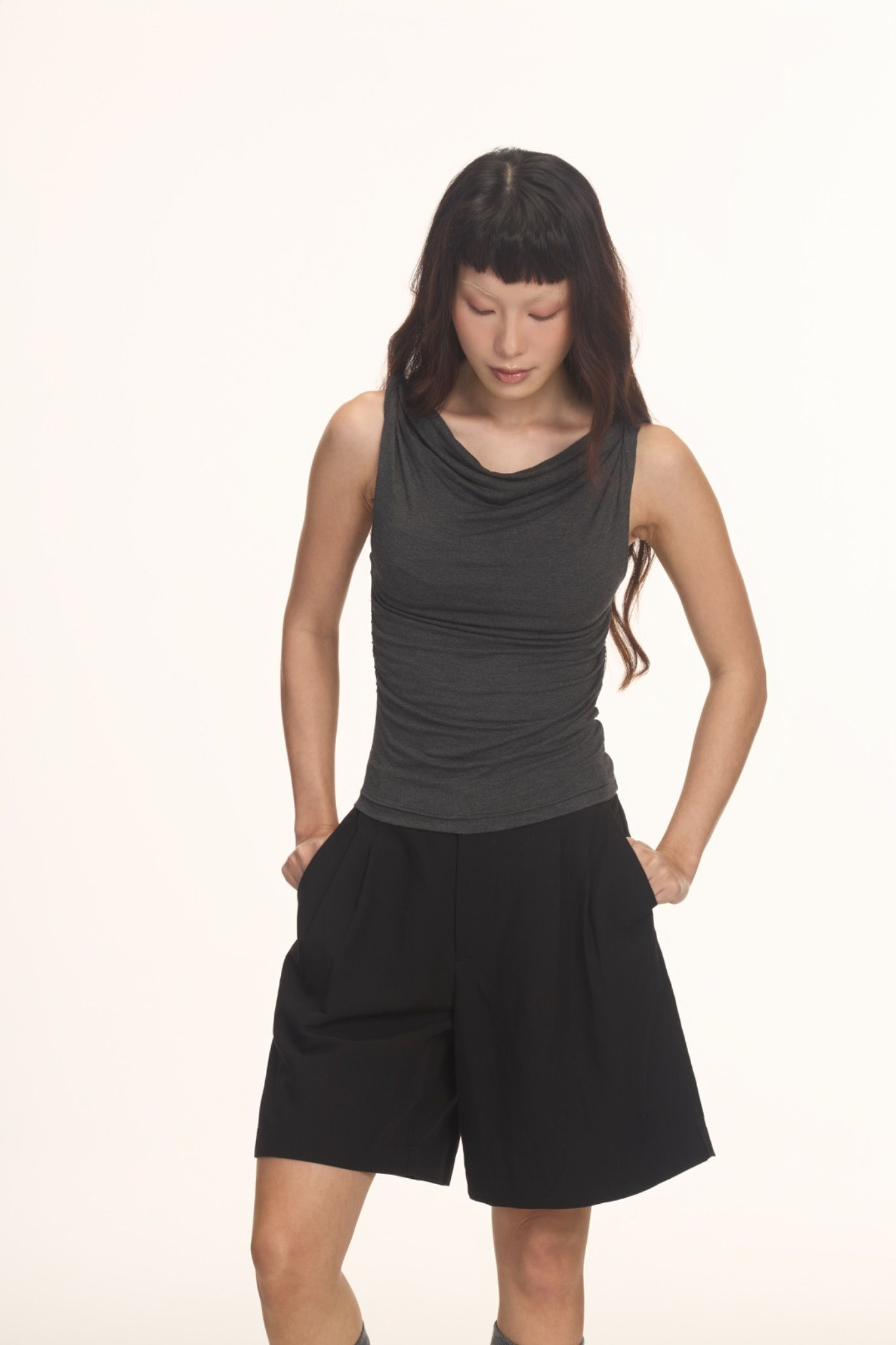 Grey Twist Shoulder Top