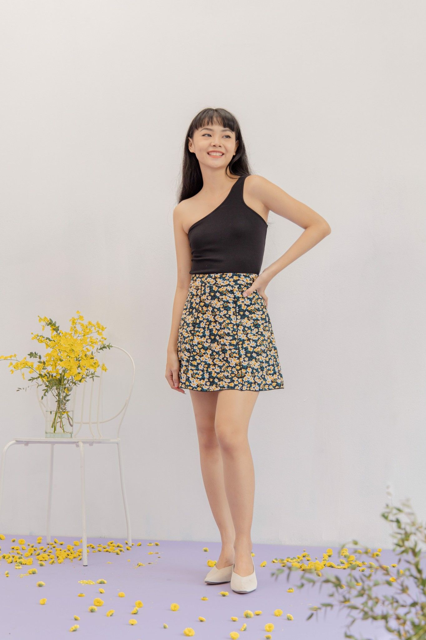 Floral Lettuce Hem Mini Skirt