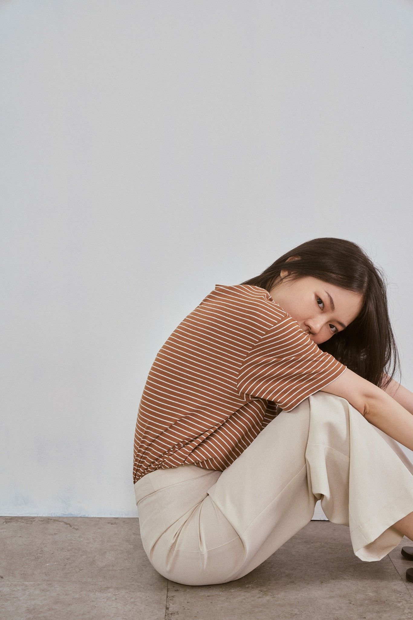Striped Oversized T-shirt Brown