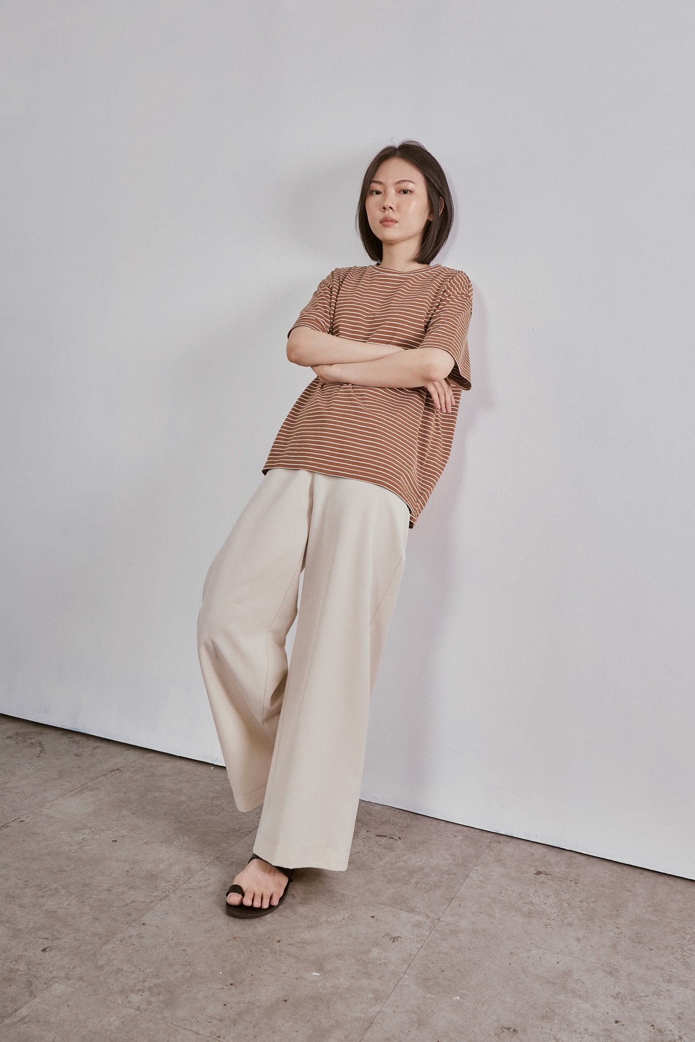 Striped Oversized T-shirt Brown