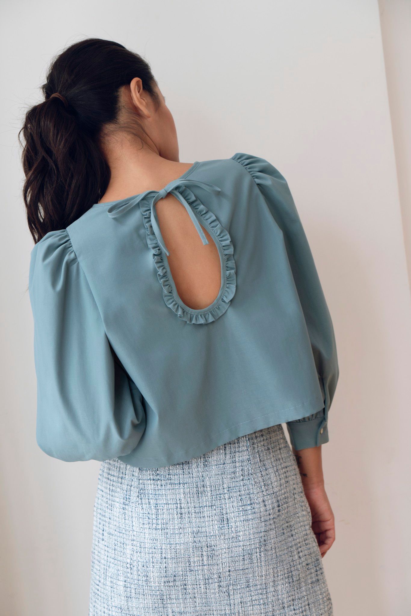 Light Blue Puff Sleeve Blouse