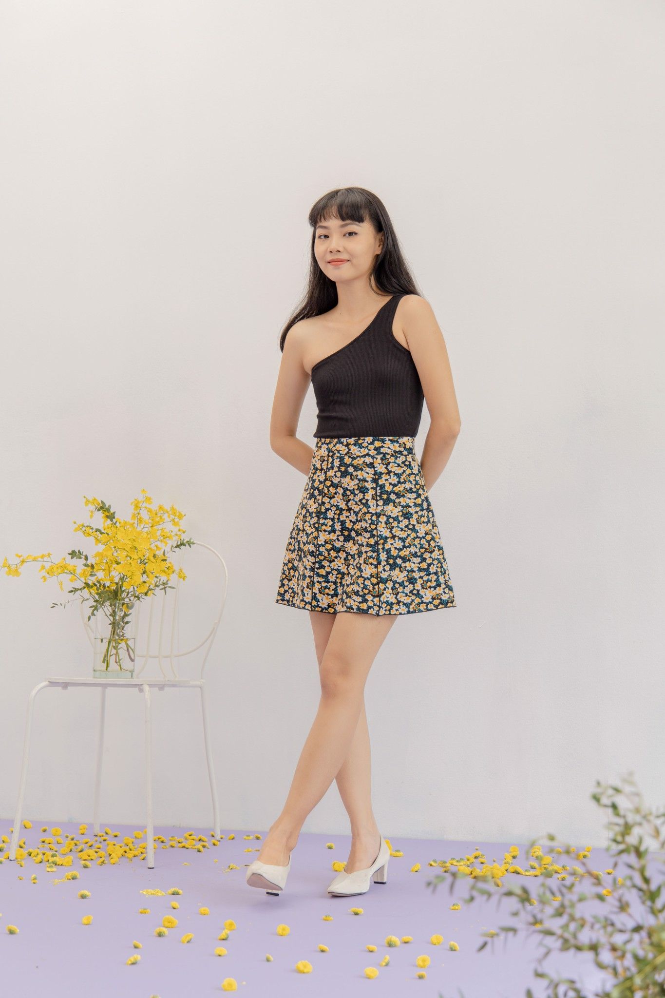 Floral Lettuce Hem Mini Skirt