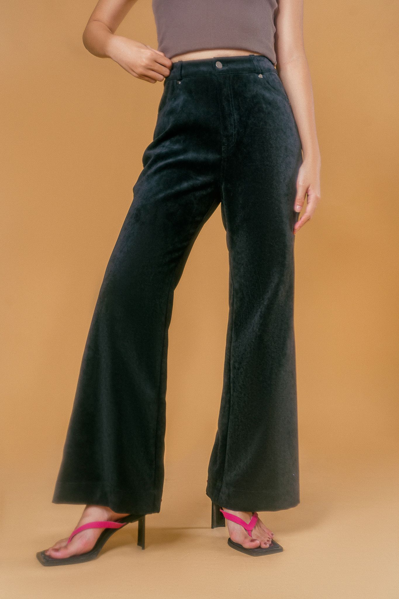  Black Corduroy Flared Trousers 