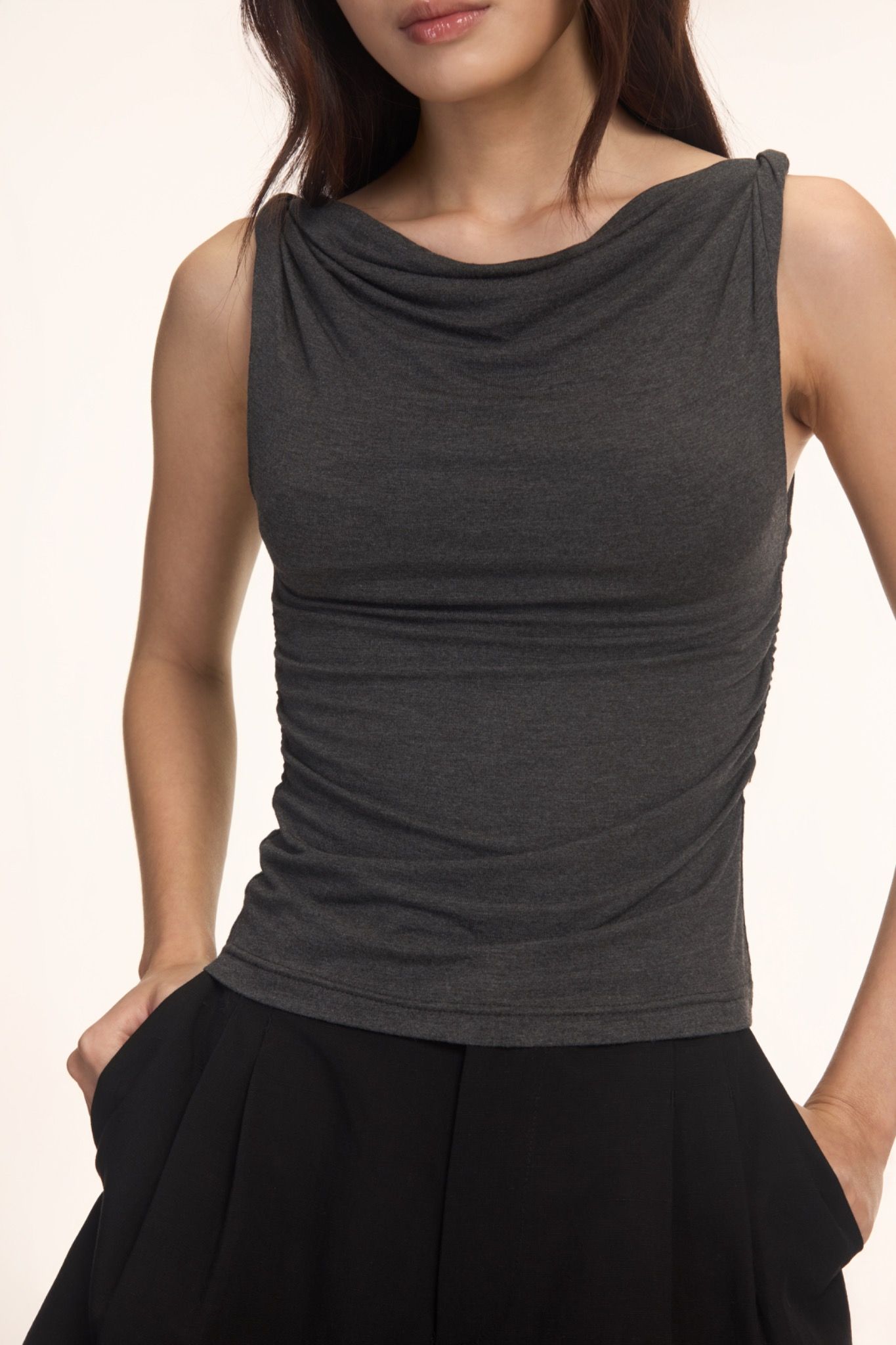 Grey Twist Shoulder Top