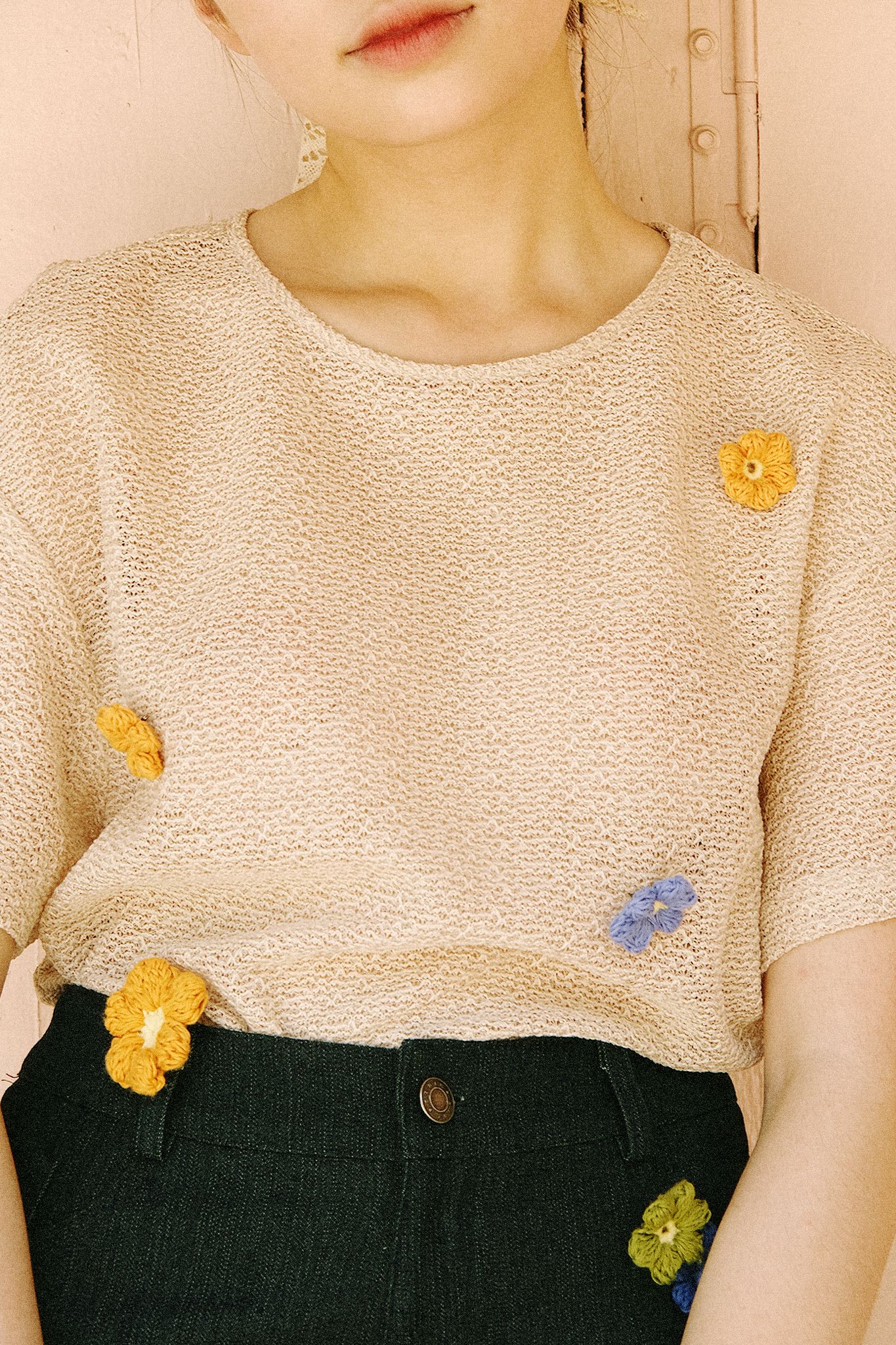 Crochet Top With Removable Flower Pins