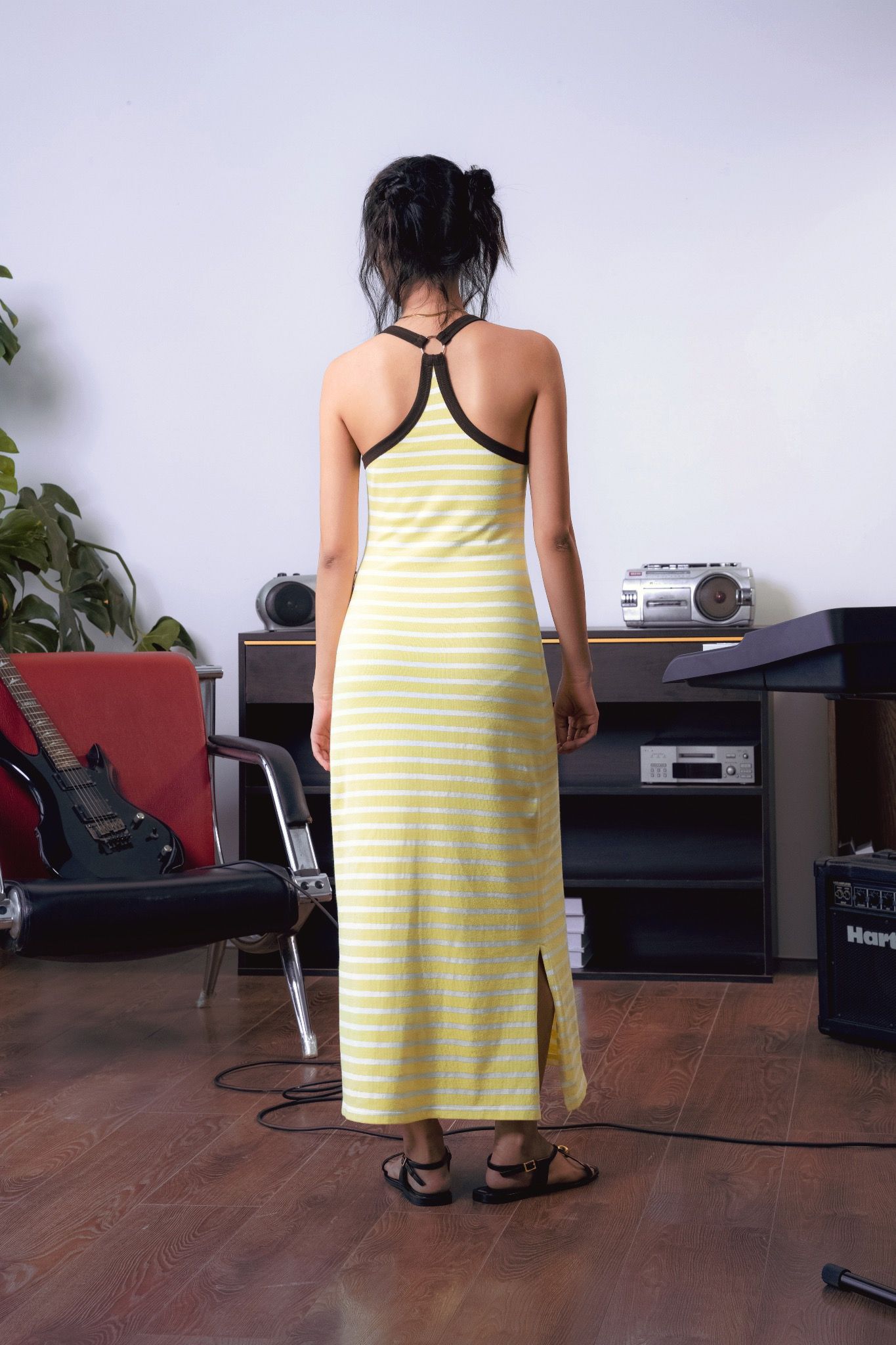 Butter Yellow Strappy Striped Maxi Dress
