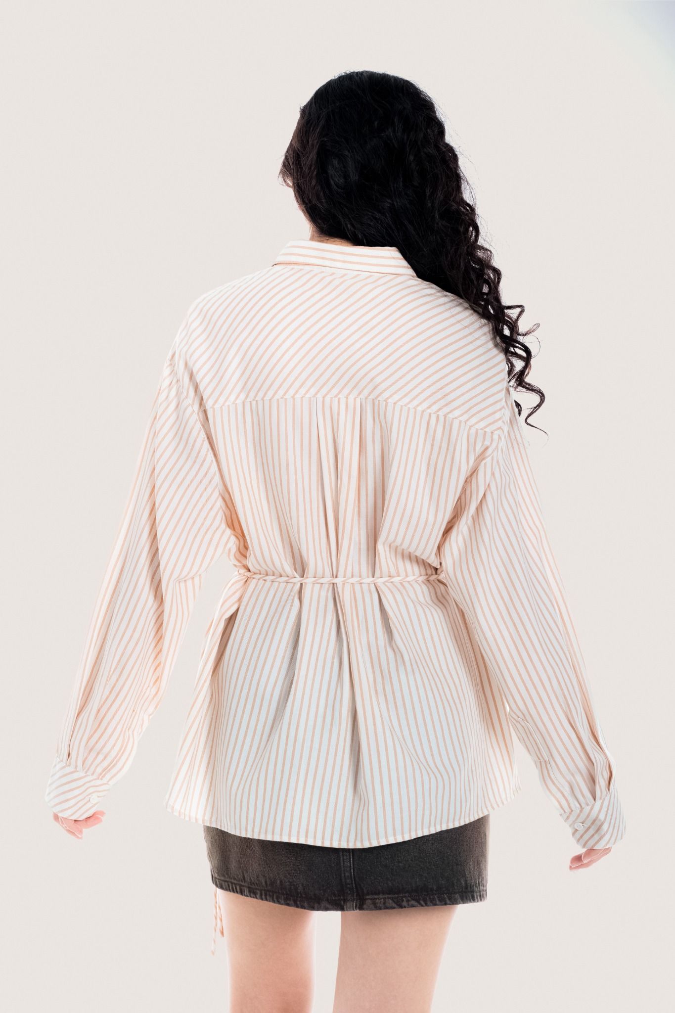 Orange Shadow Striped Flower Belt Shirt