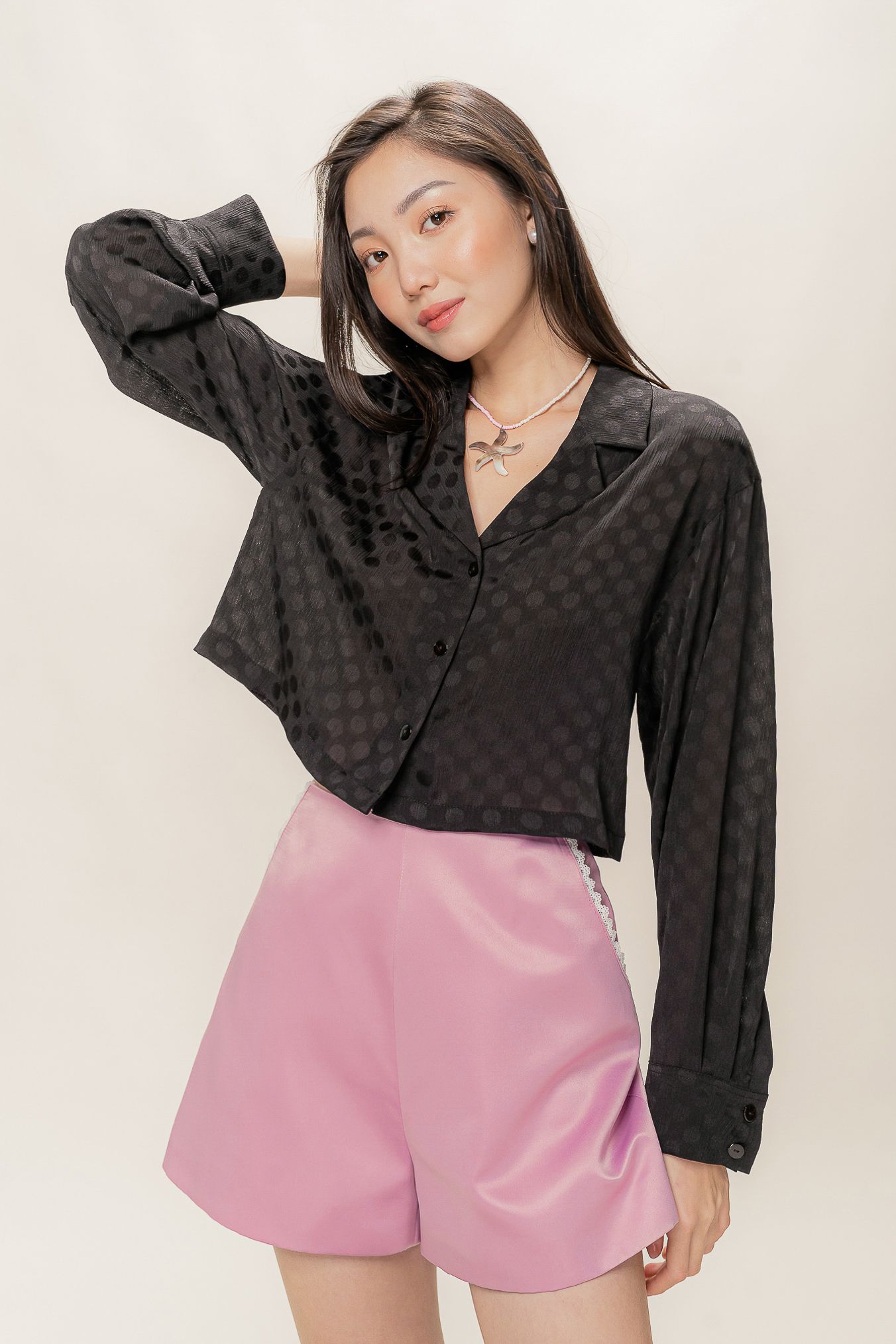  Merry Night Silk Crop Shirt 