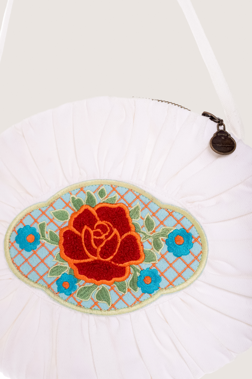 White Ruched Floral Sticker Bag