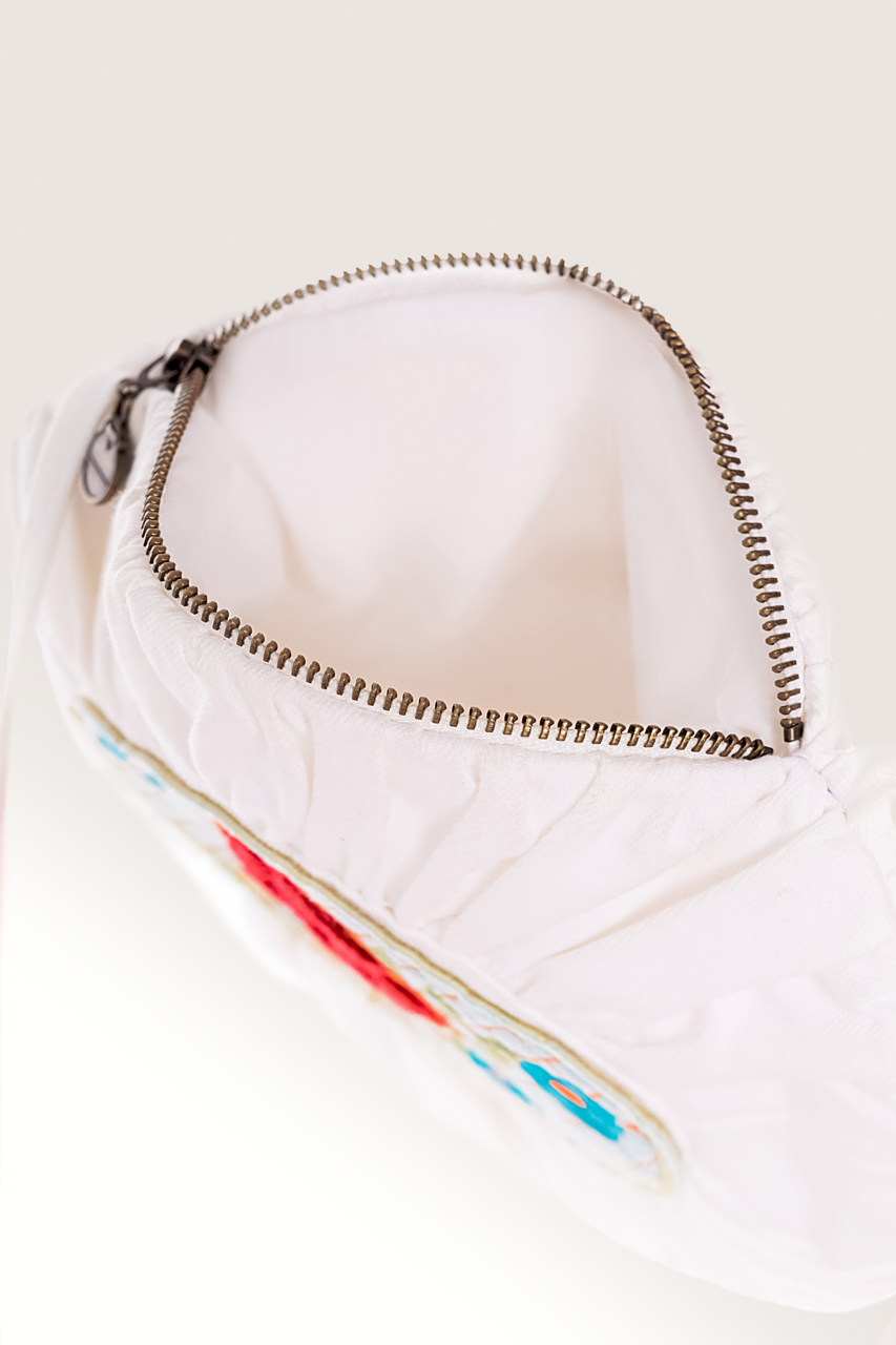 White Ruched Floral Sticker Bag