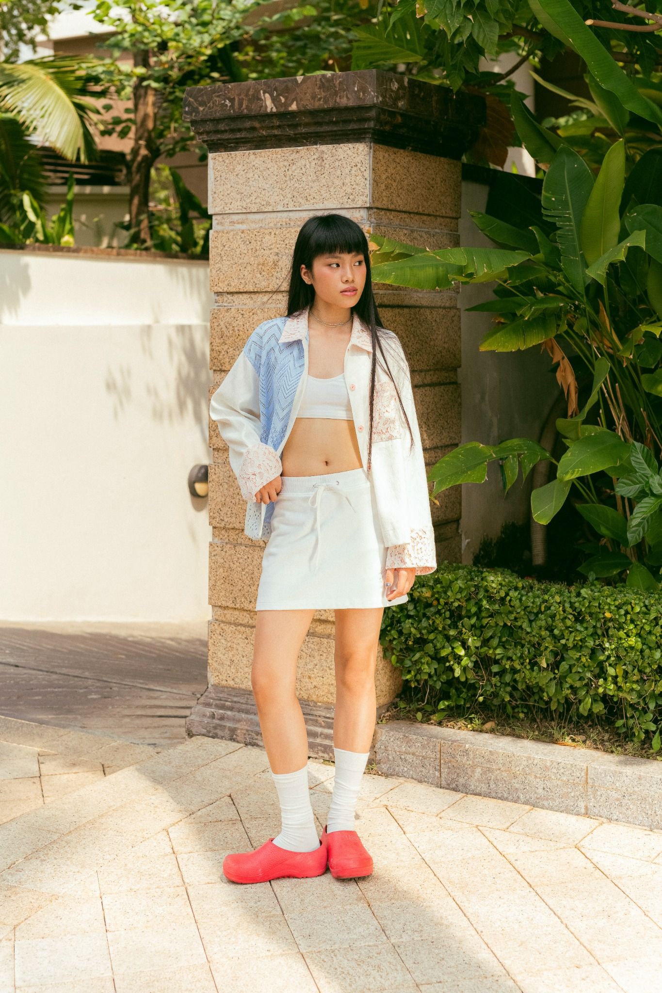  White Sporty Elastic Waistband Mini Skirt 