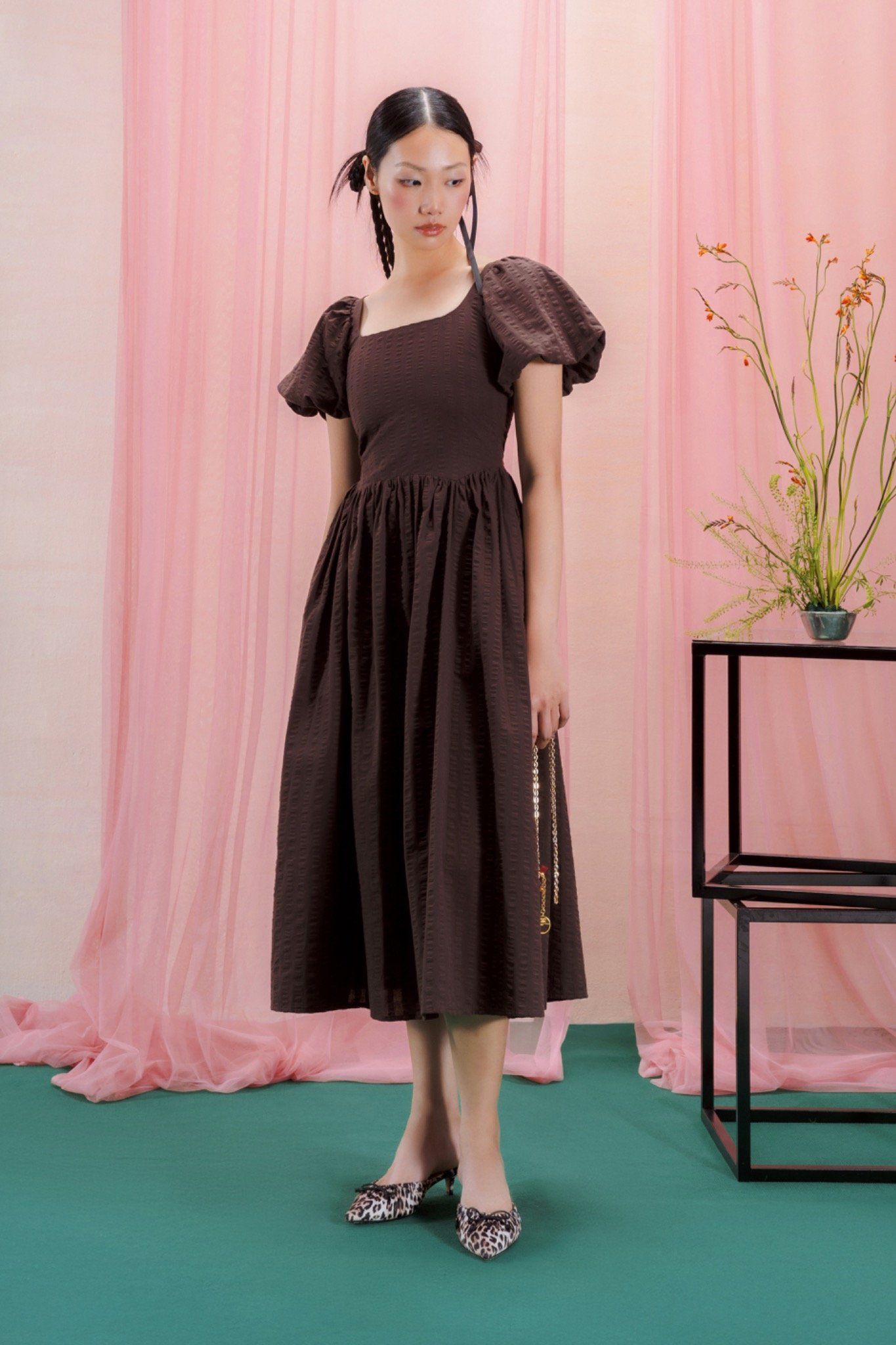 Puff Sleeves Midi Dress