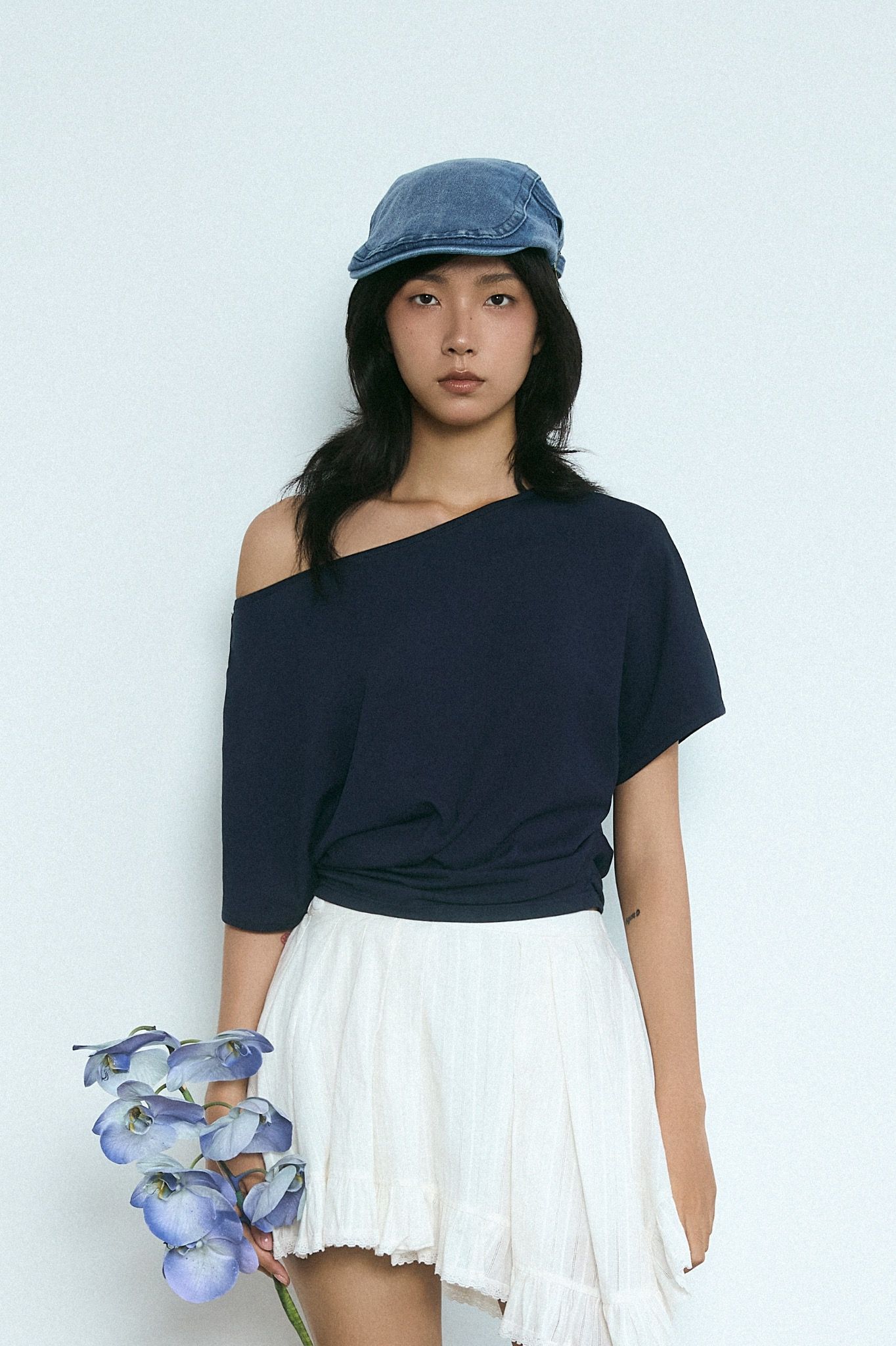 Navy Boat Neck Top