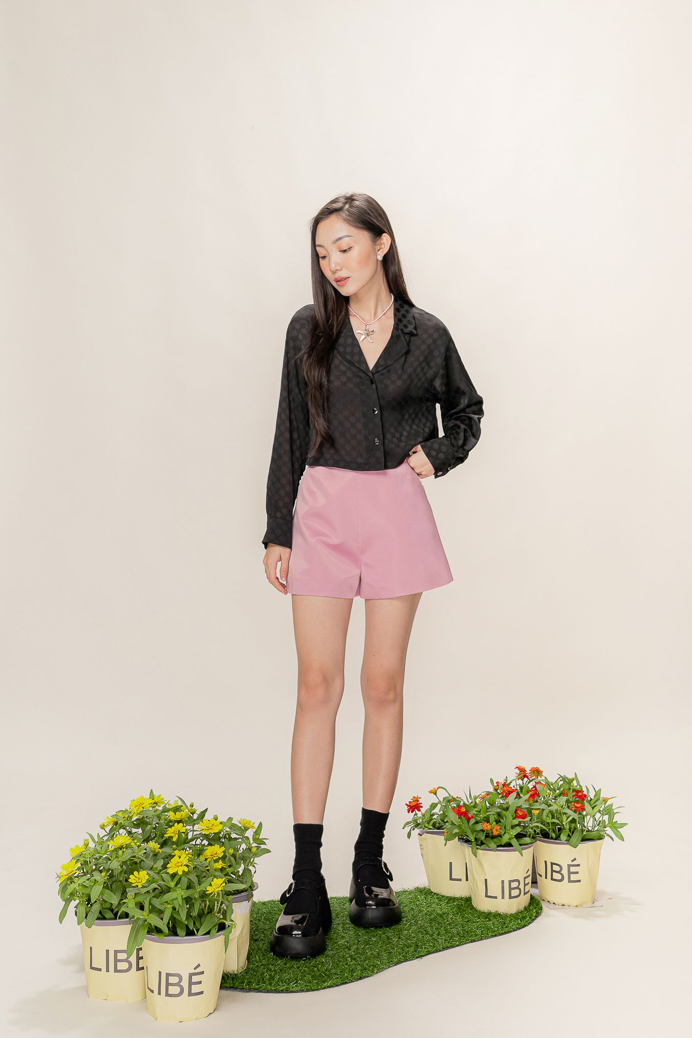  Pink High Waist Taffeta Shorts 