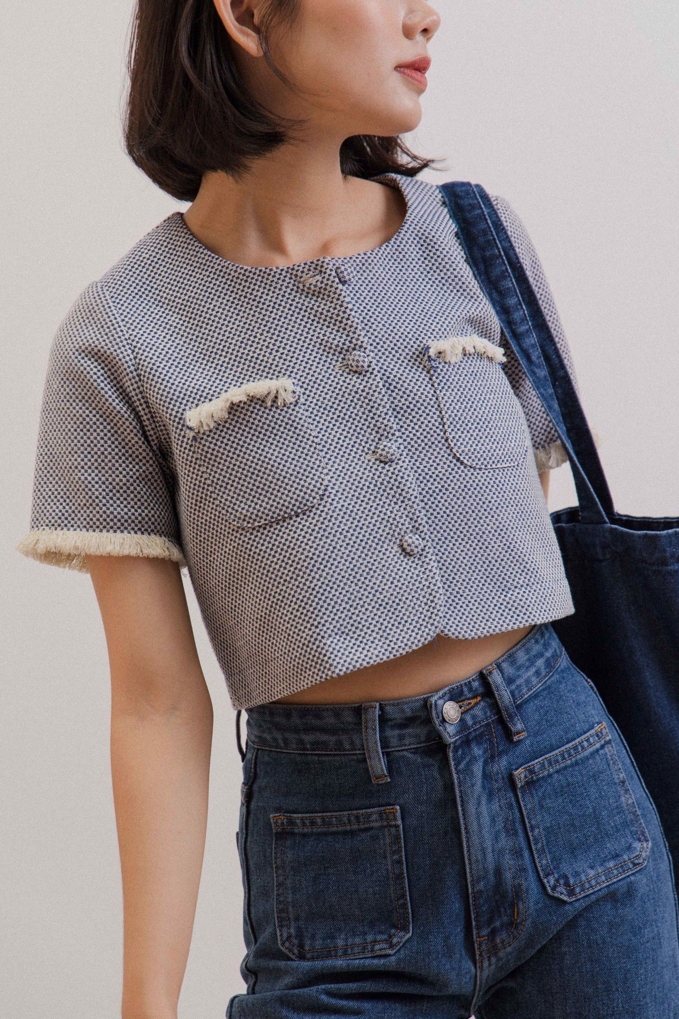 Blue Tweed Top