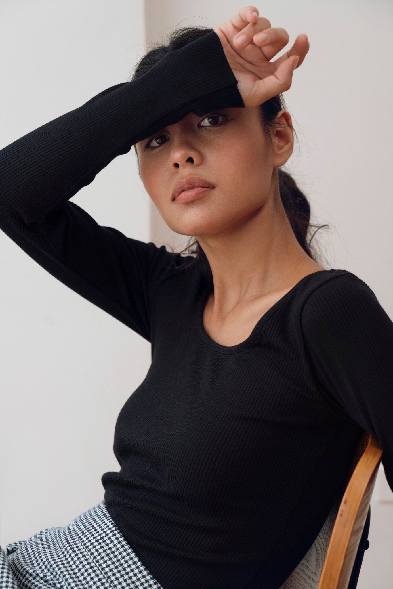 Black Ribbed Long Sleeve Top