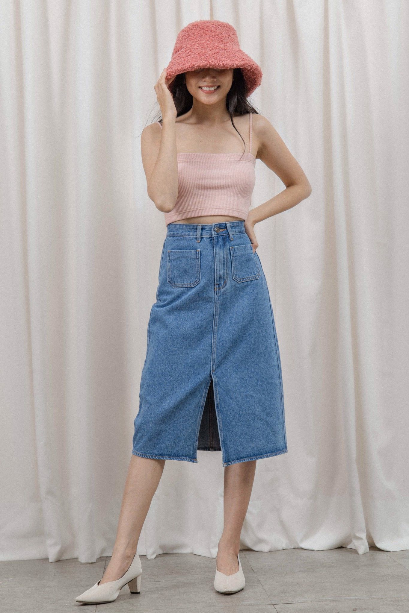 Denim Midi Skirt- Light Blue