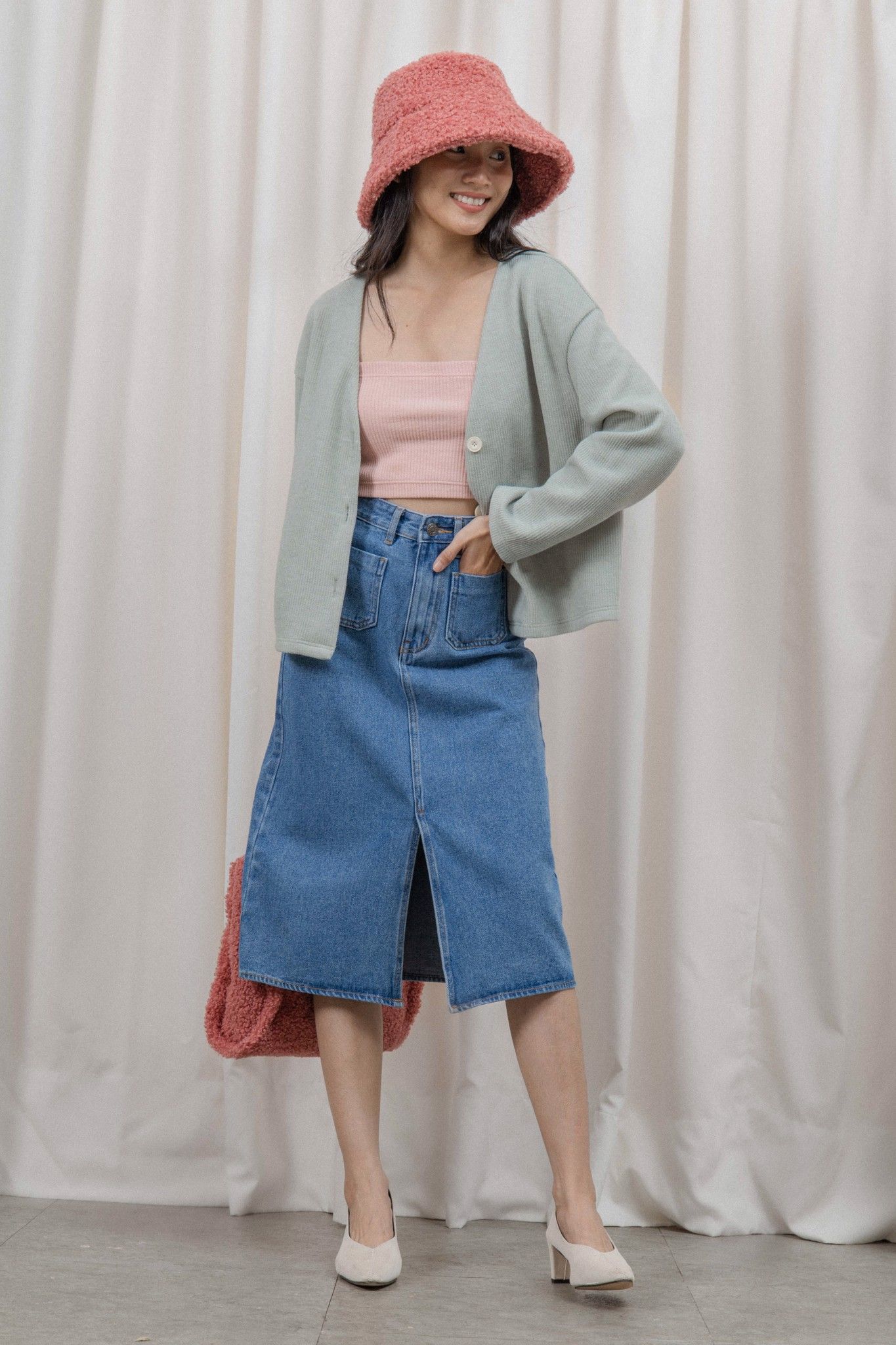 Denim Midi Skirt- Light Blue