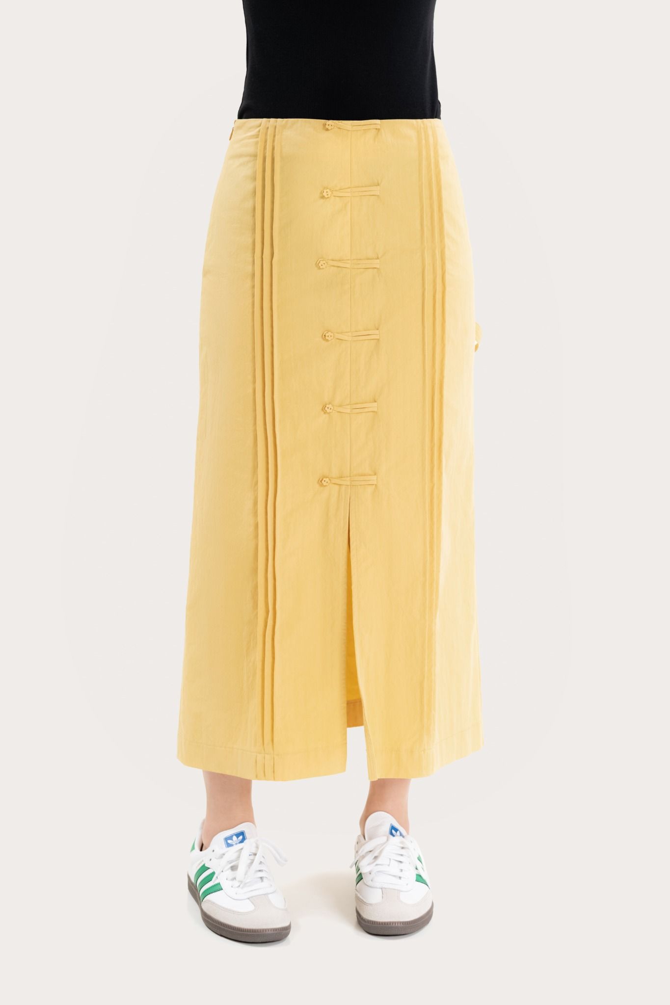  Yellow Buttons Parachute Midi Skirt 