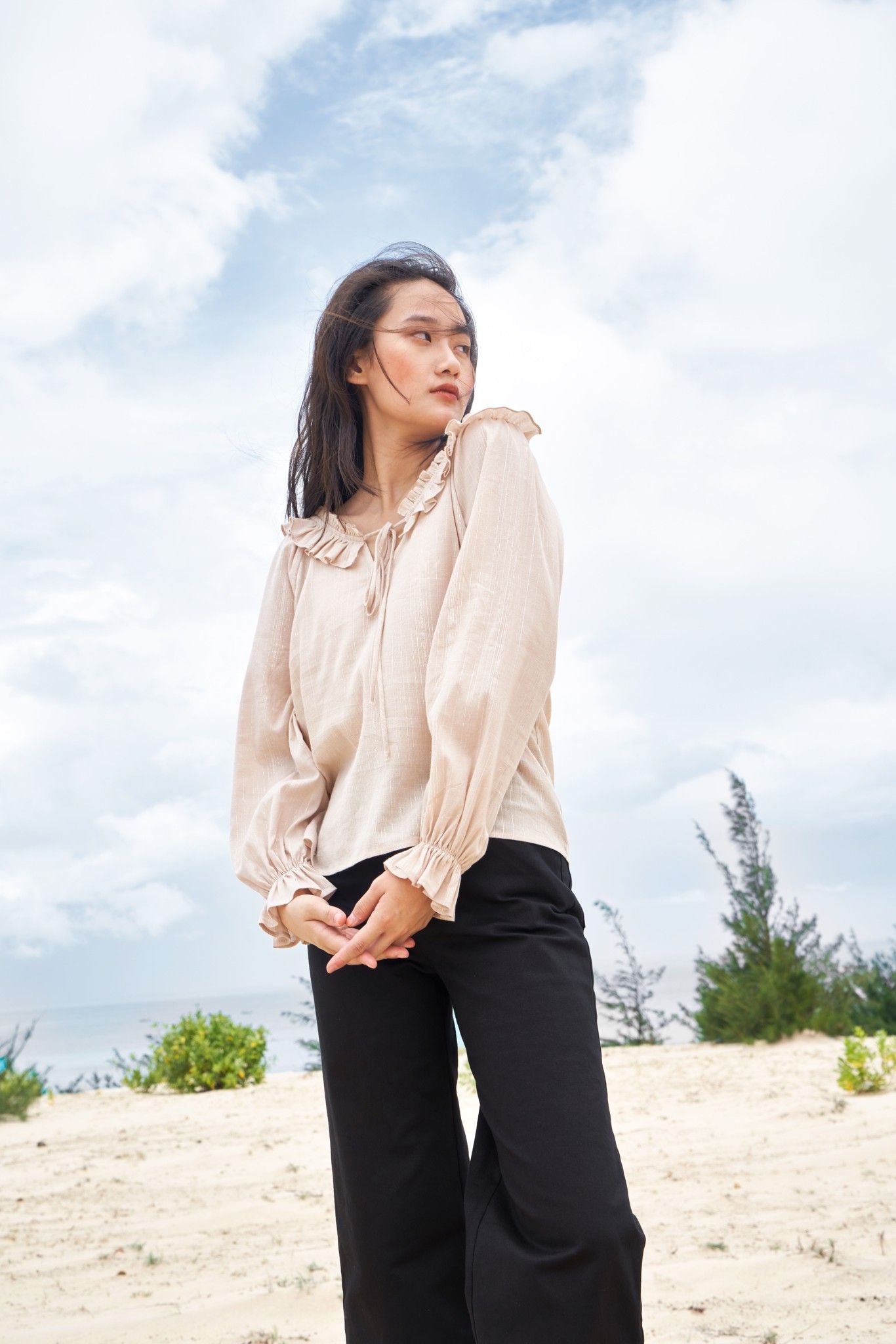 Beige Ruffle Blouse