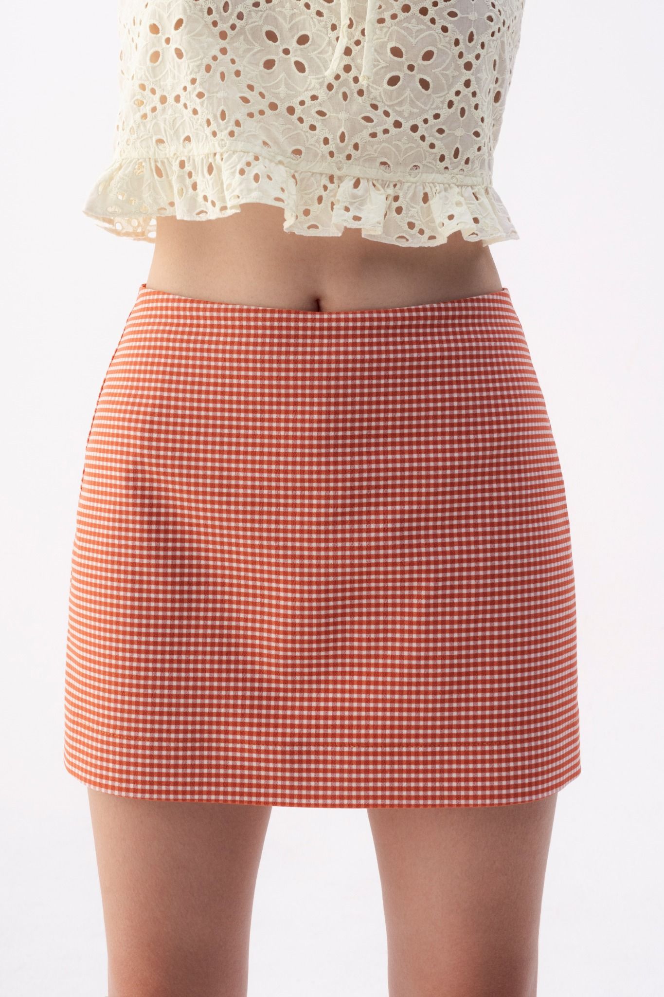  Red Gingham Khaki Mini Skirt 