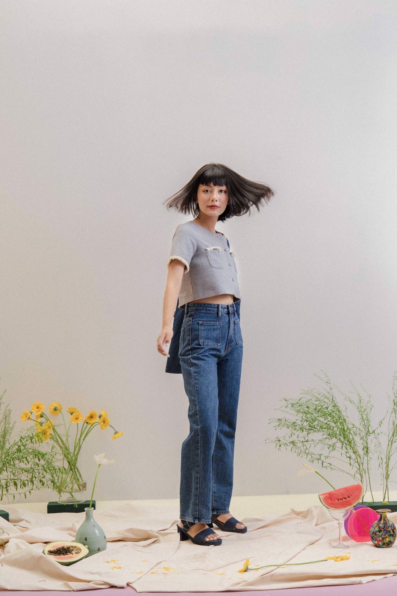 Blue Tweed Top