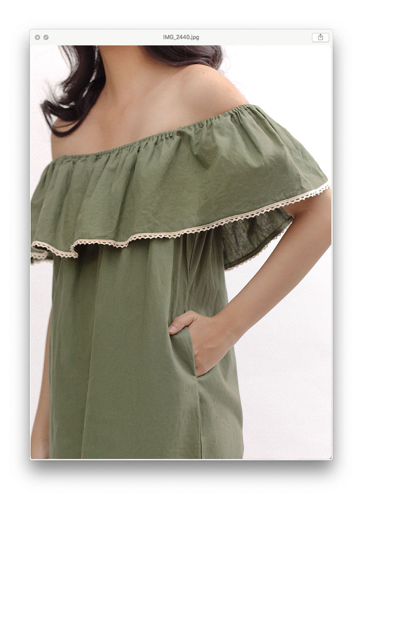 Green Off Shoulder Linen Dress