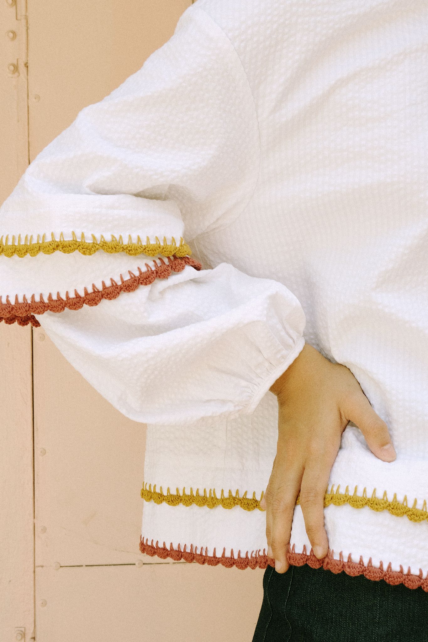Seersucker Blouse With Handmade Crochet Details