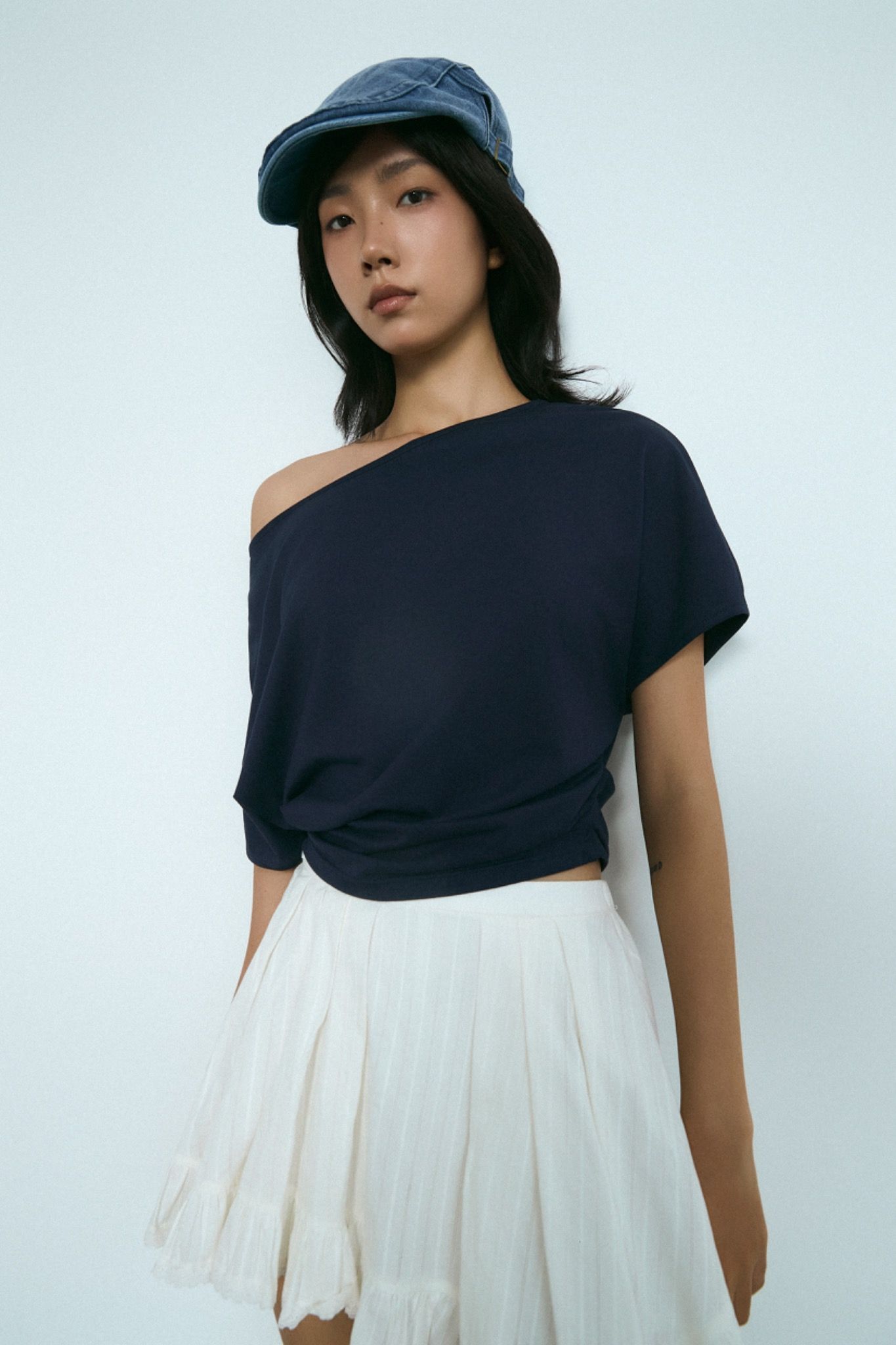Navy Boat Neck Top