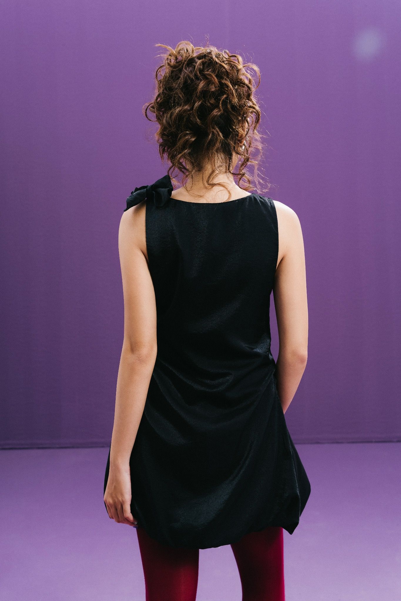 Black Bow Taffeta Bubble Mini Dress