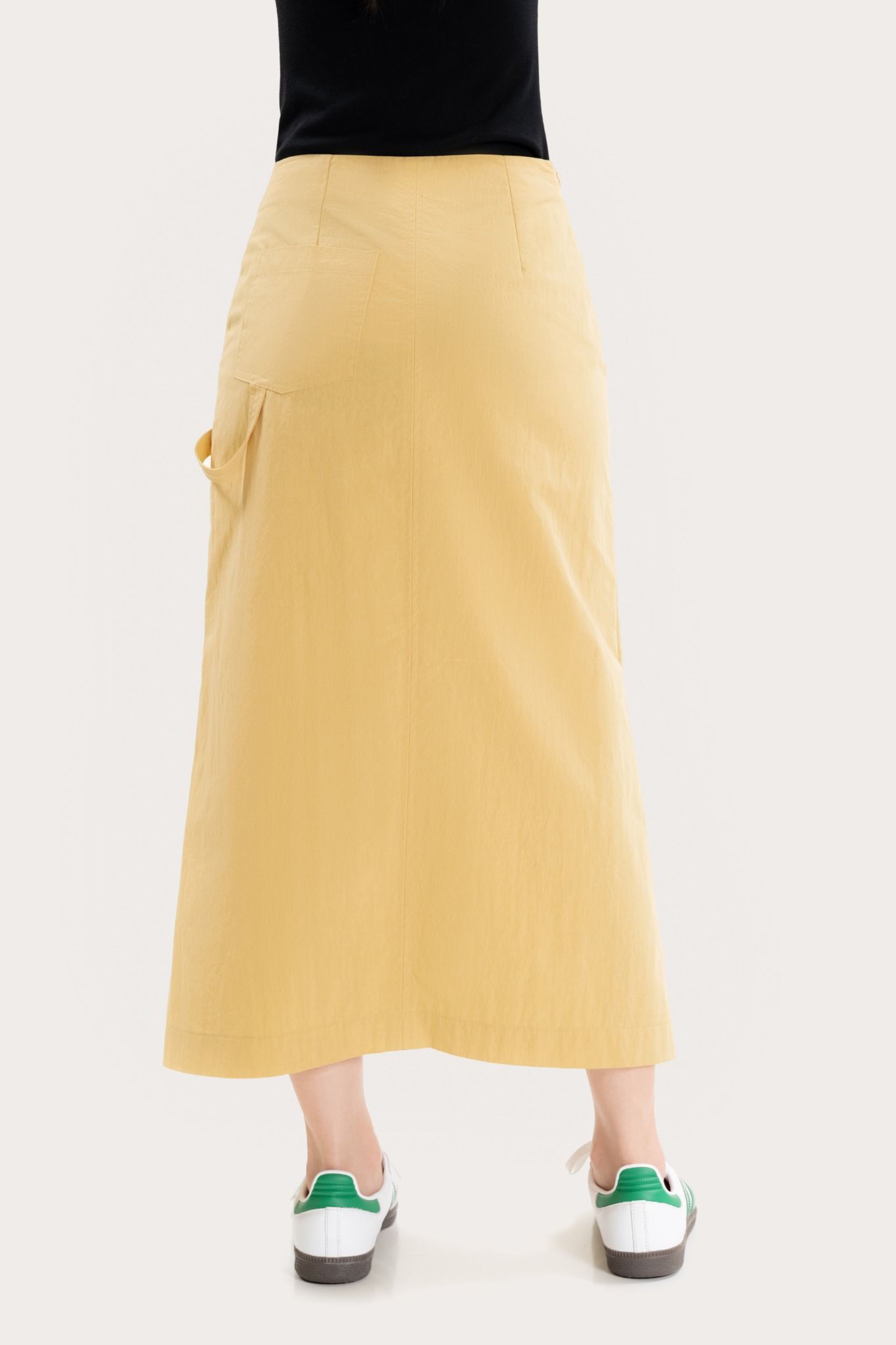  Yellow Buttons Parachute Midi Skirt 