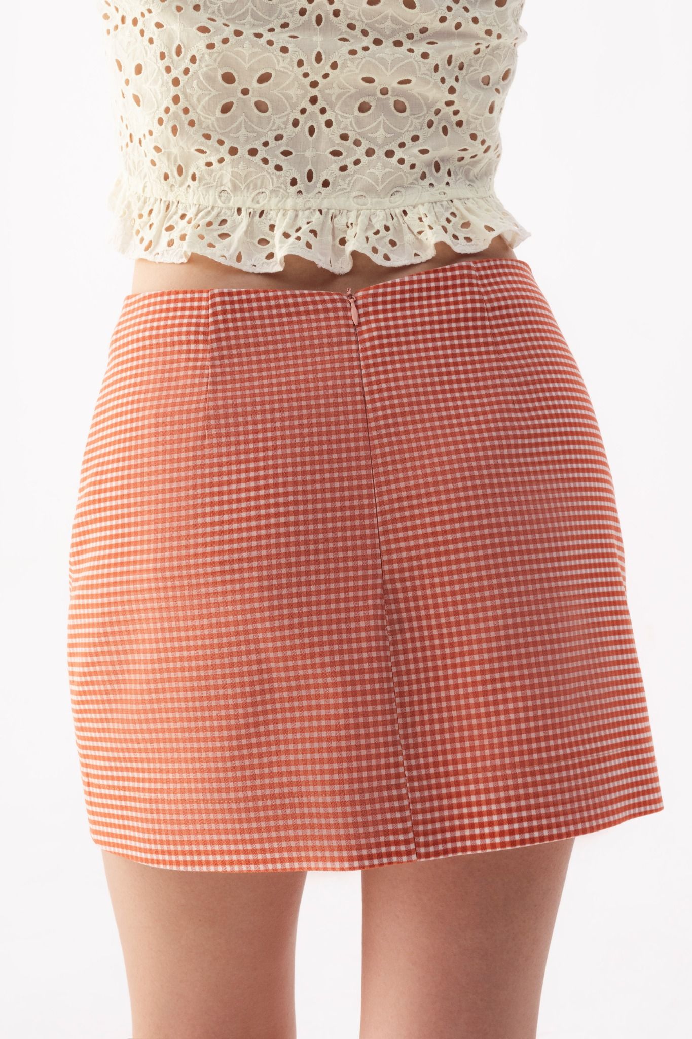  Red Gingham Khaki Mini Skirt 