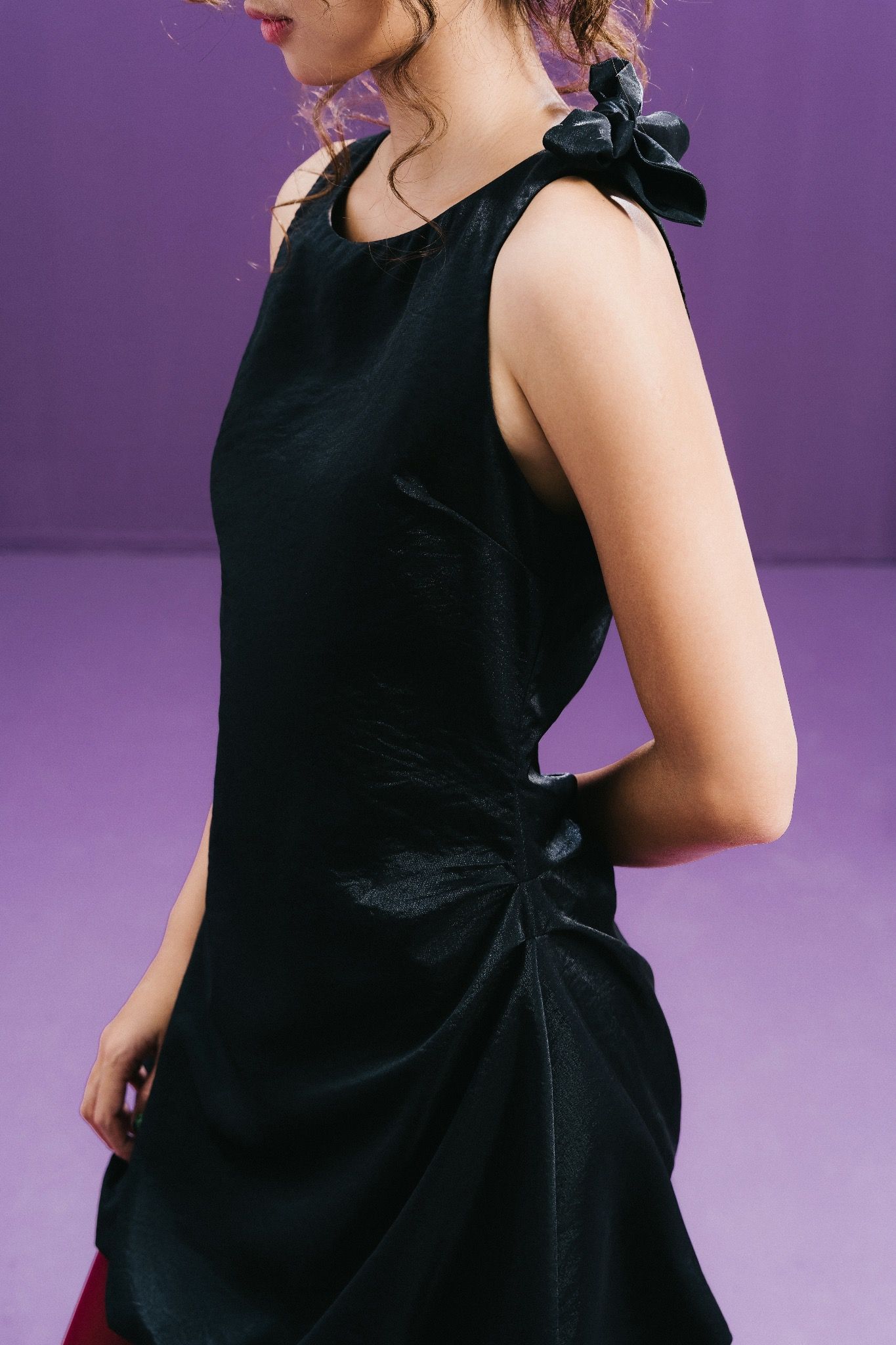 Black Bow Taffeta Bubble Mini Dress