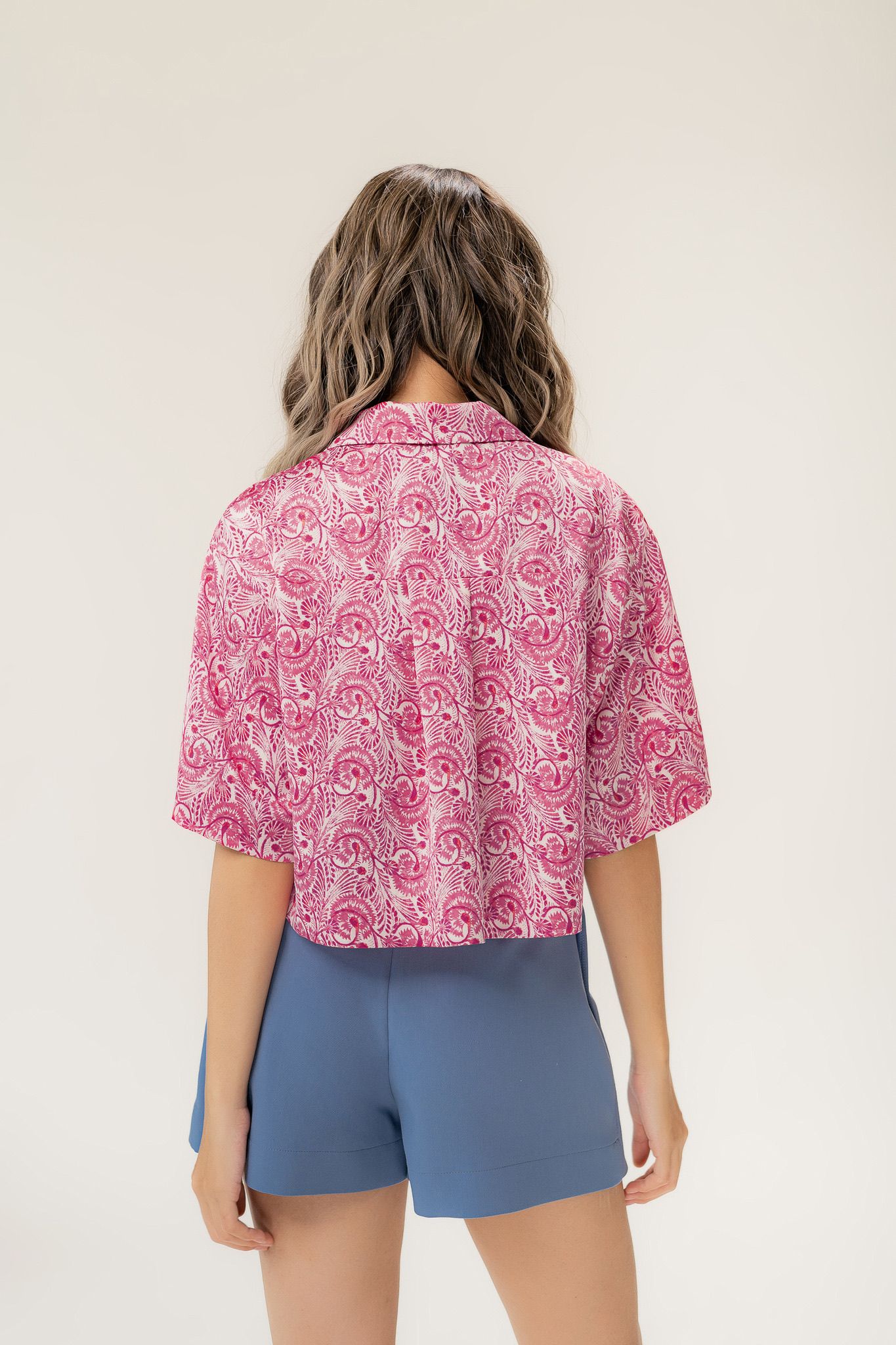  Floral Silk Crop Shirt 