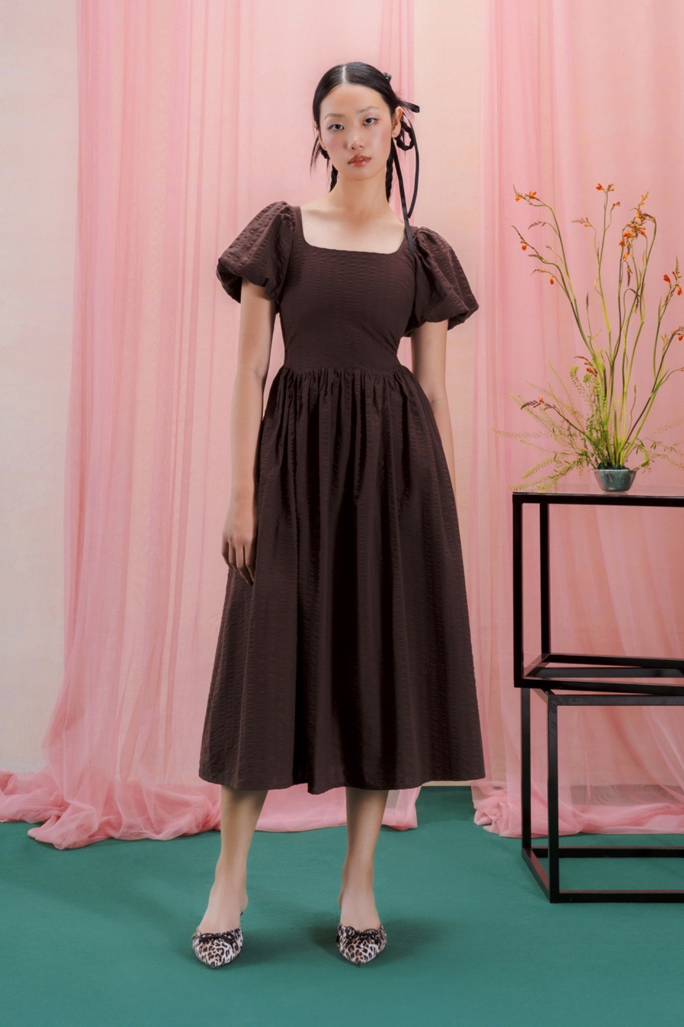 Puff Sleeves Midi Dress