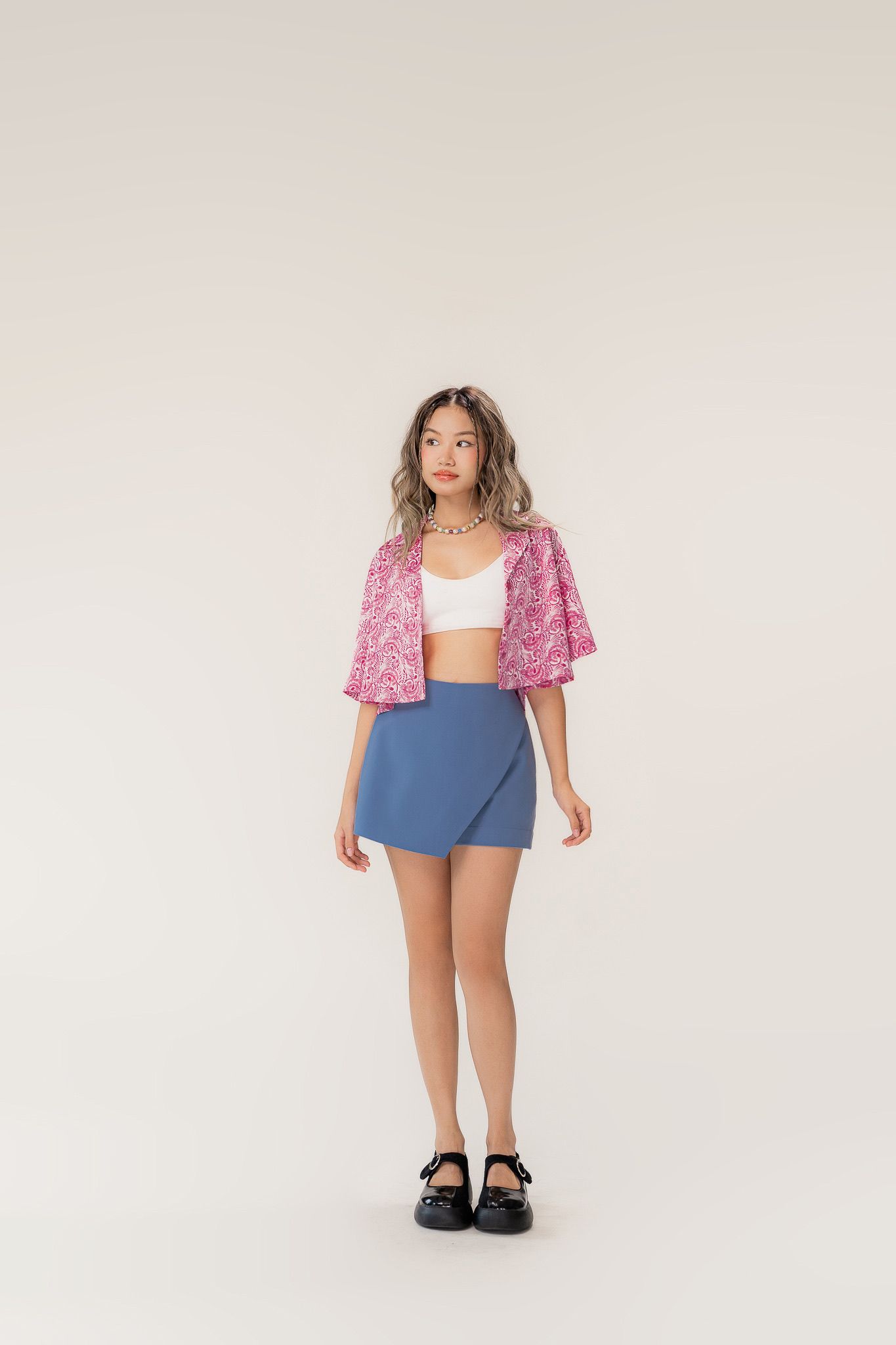  Floral Silk Crop Shirt 