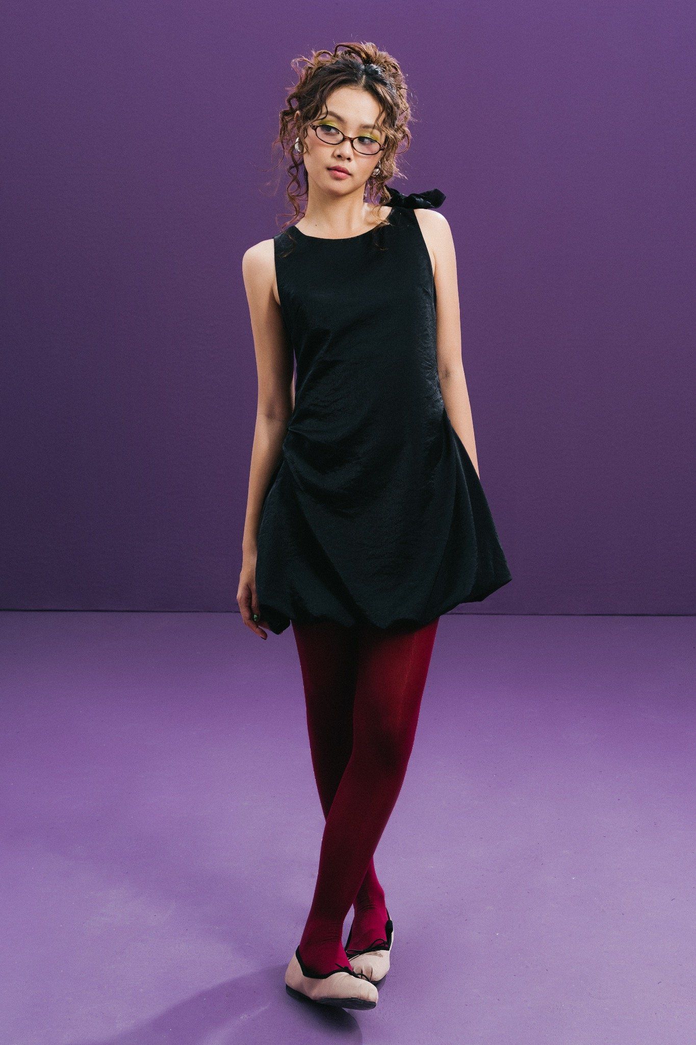Black Bow Taffeta Bubble Mini Dress